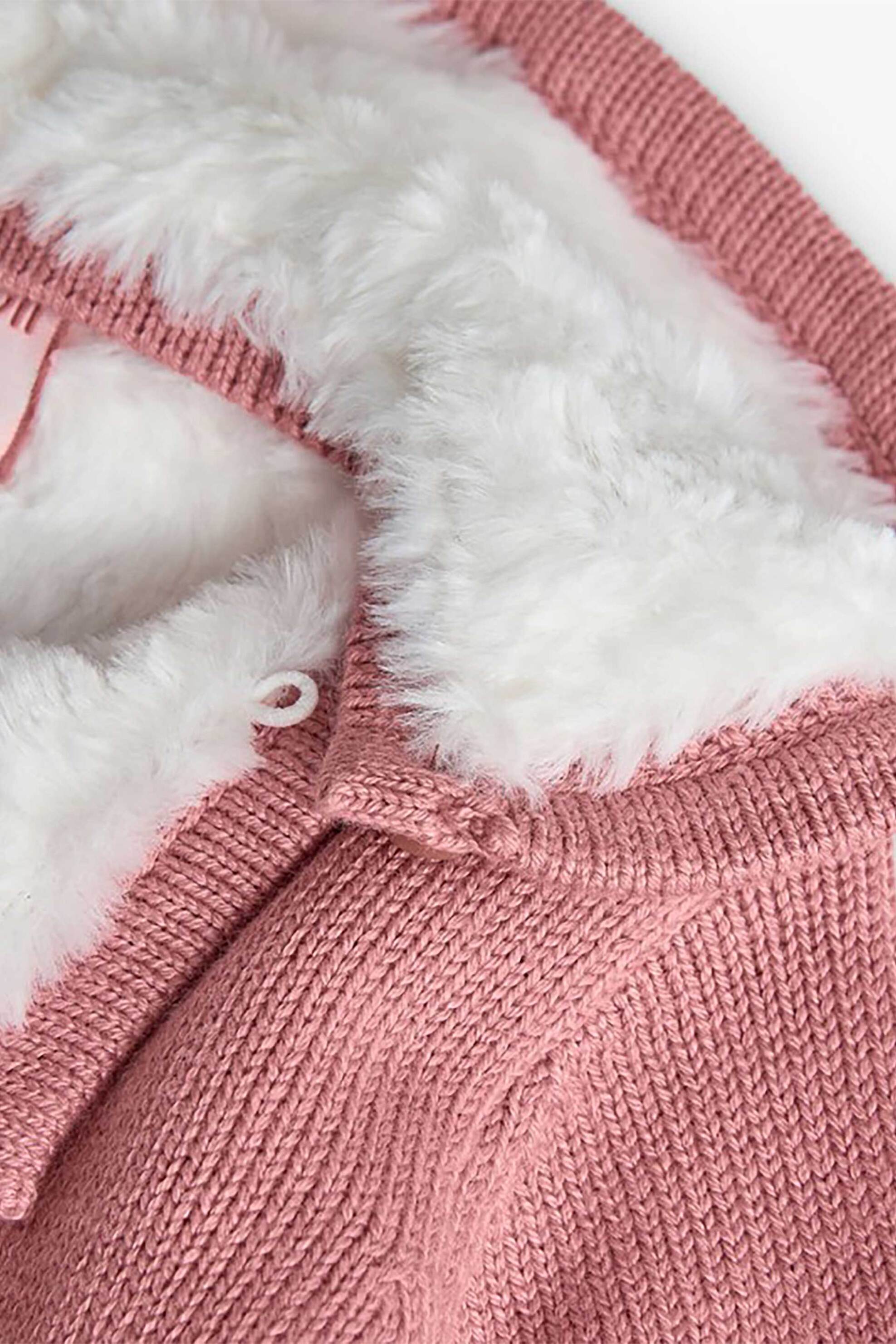 Boboli βρεφική πλεκτή ζακέτα με κεντήματα και κουκούλα με επένδυση από faux γούνα - 142120 Ροζ φωτογραφία