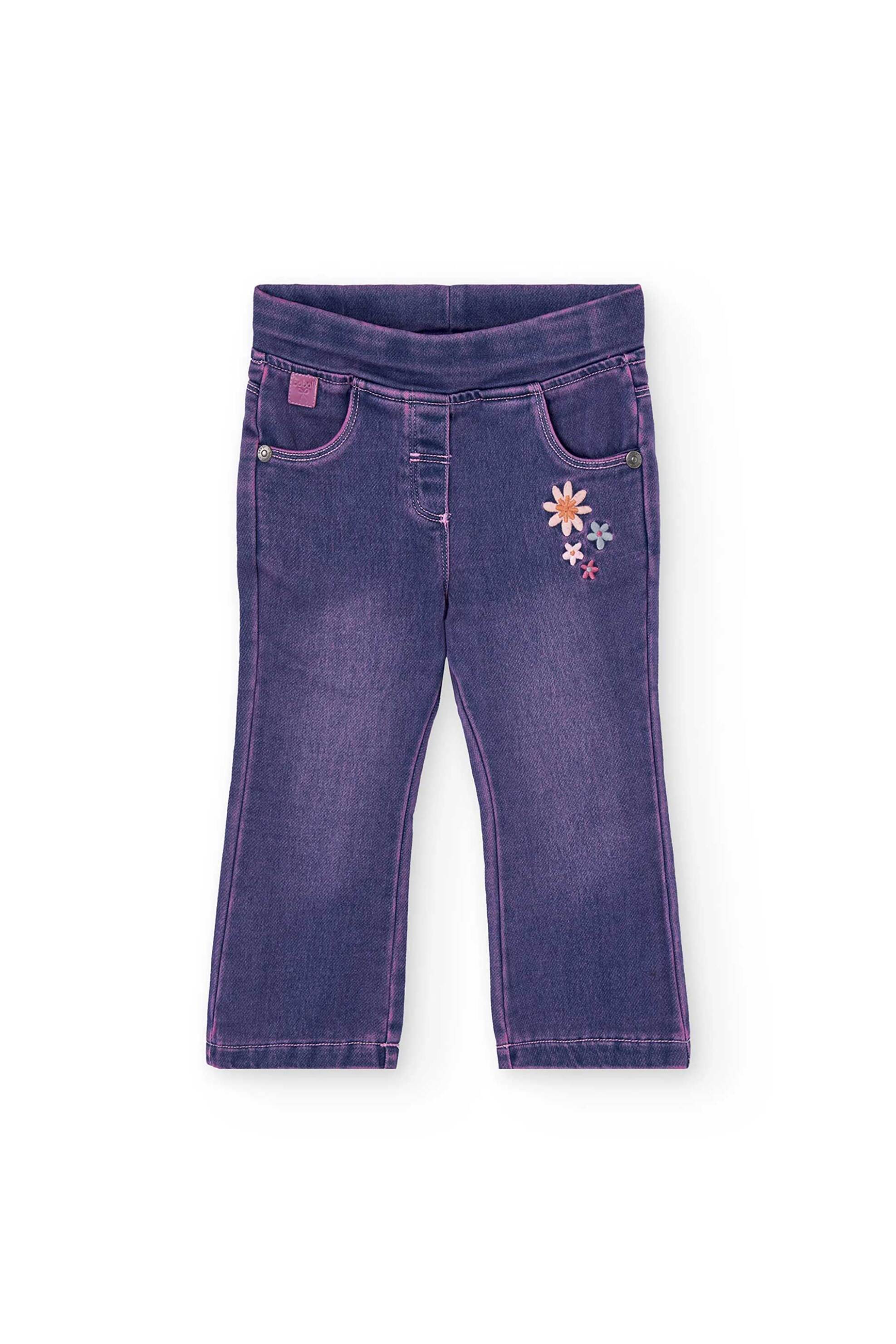 Boboli παιδικό τζιν παντελόνι με κεντημένα λουλούδια - 222028 Μοβ φωτογραφία
