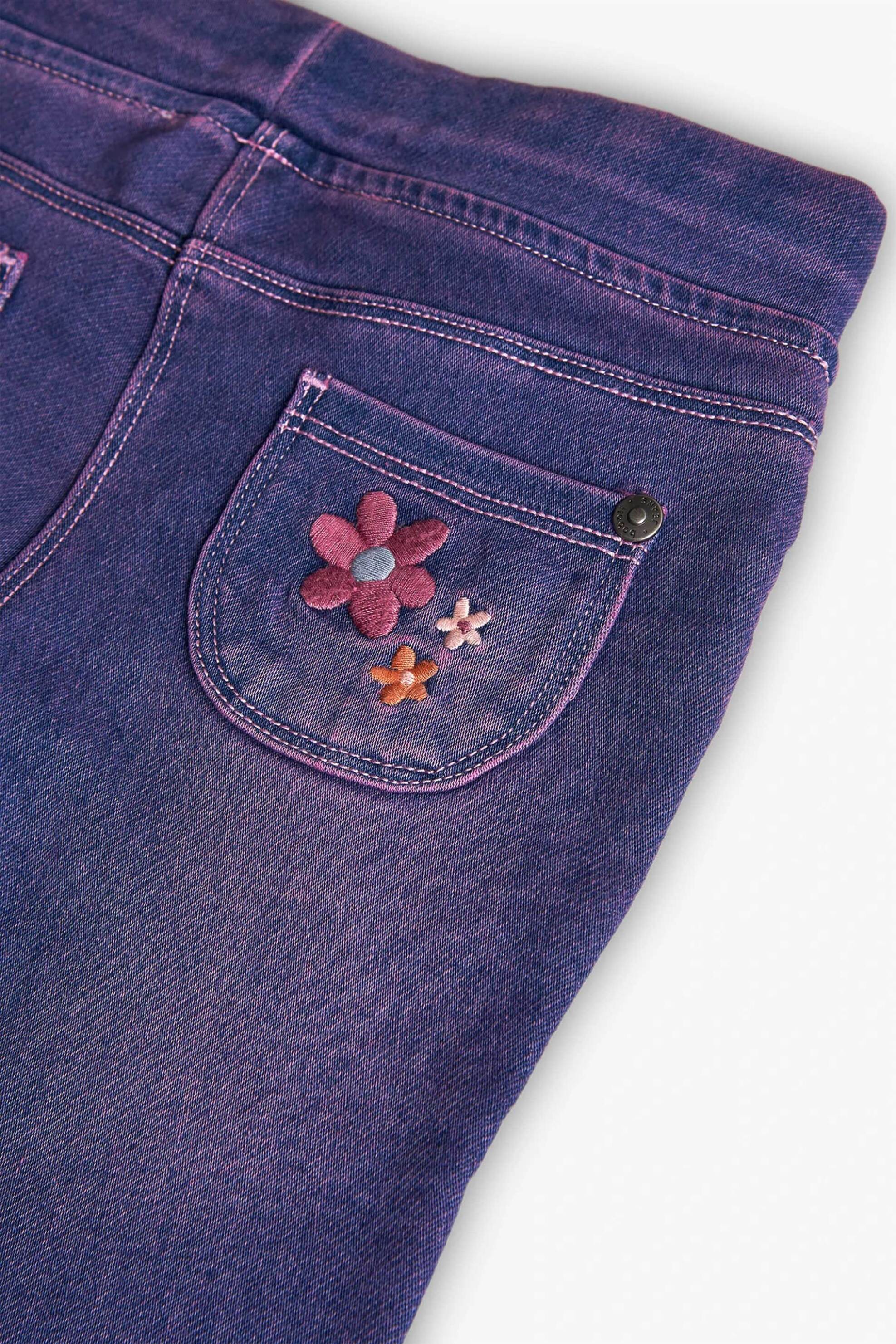 Boboli παιδικό τζιν παντελόνι με κεντημένα λουλούδια - 222028 Μοβ φωτογραφία