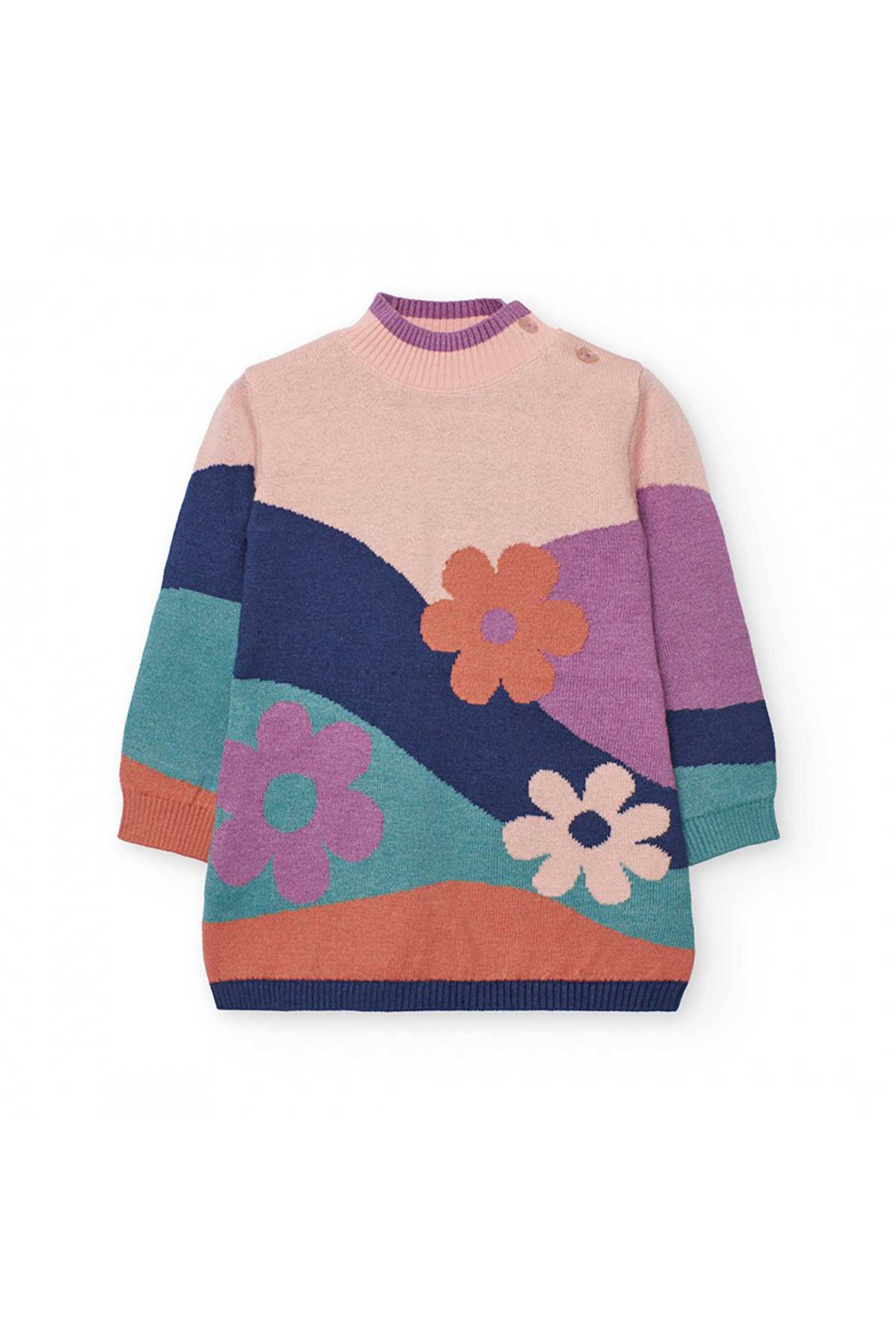 Boboli παιδικό πλεκτό φόρεμα με πολύχρωμο μοτίβο - 222040 Ροζ