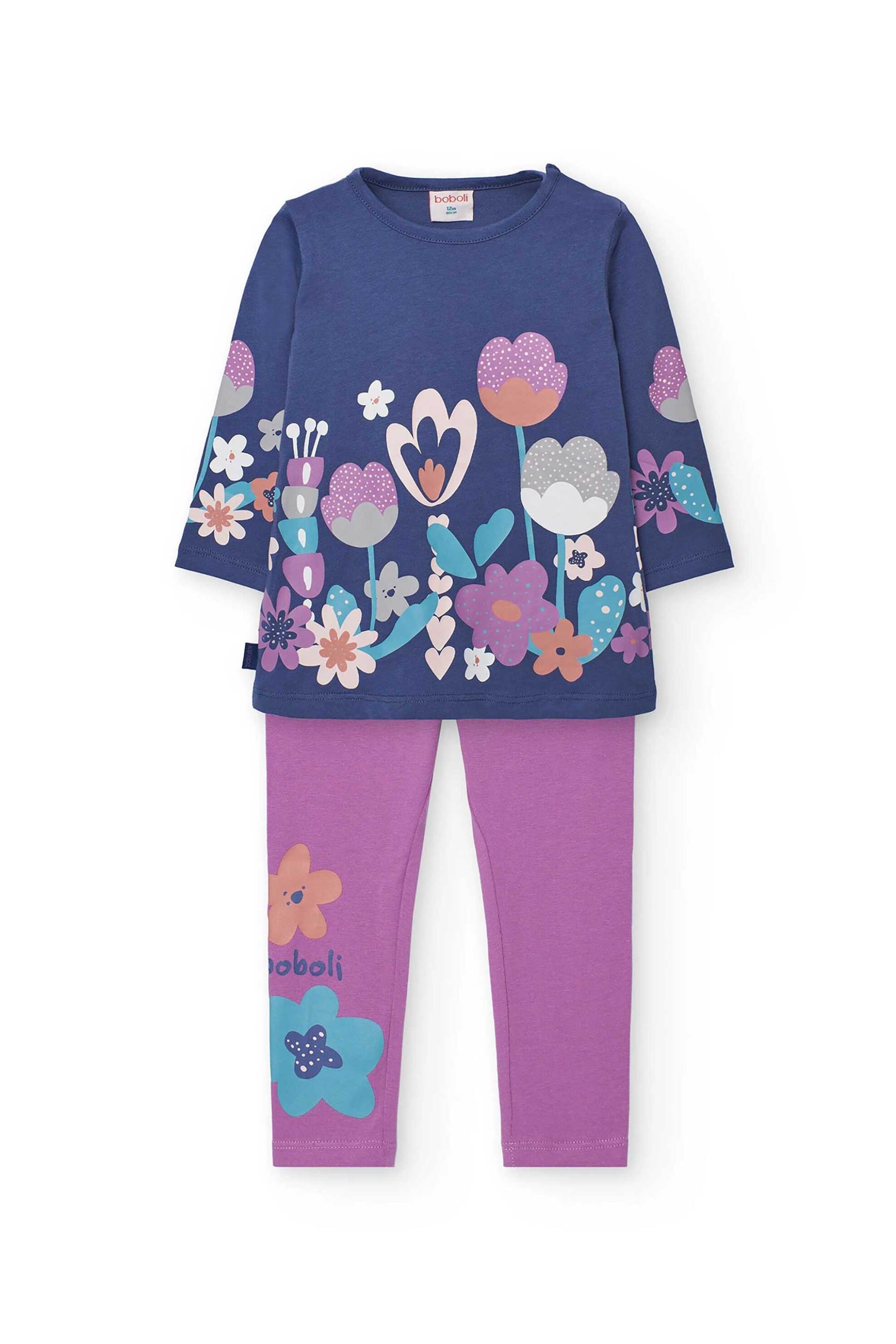 Boboli παιδικό σετ μπλούζα και κολάν με floral print (2 τεμάχια) - 222107 Μοβ φωτογραφία
