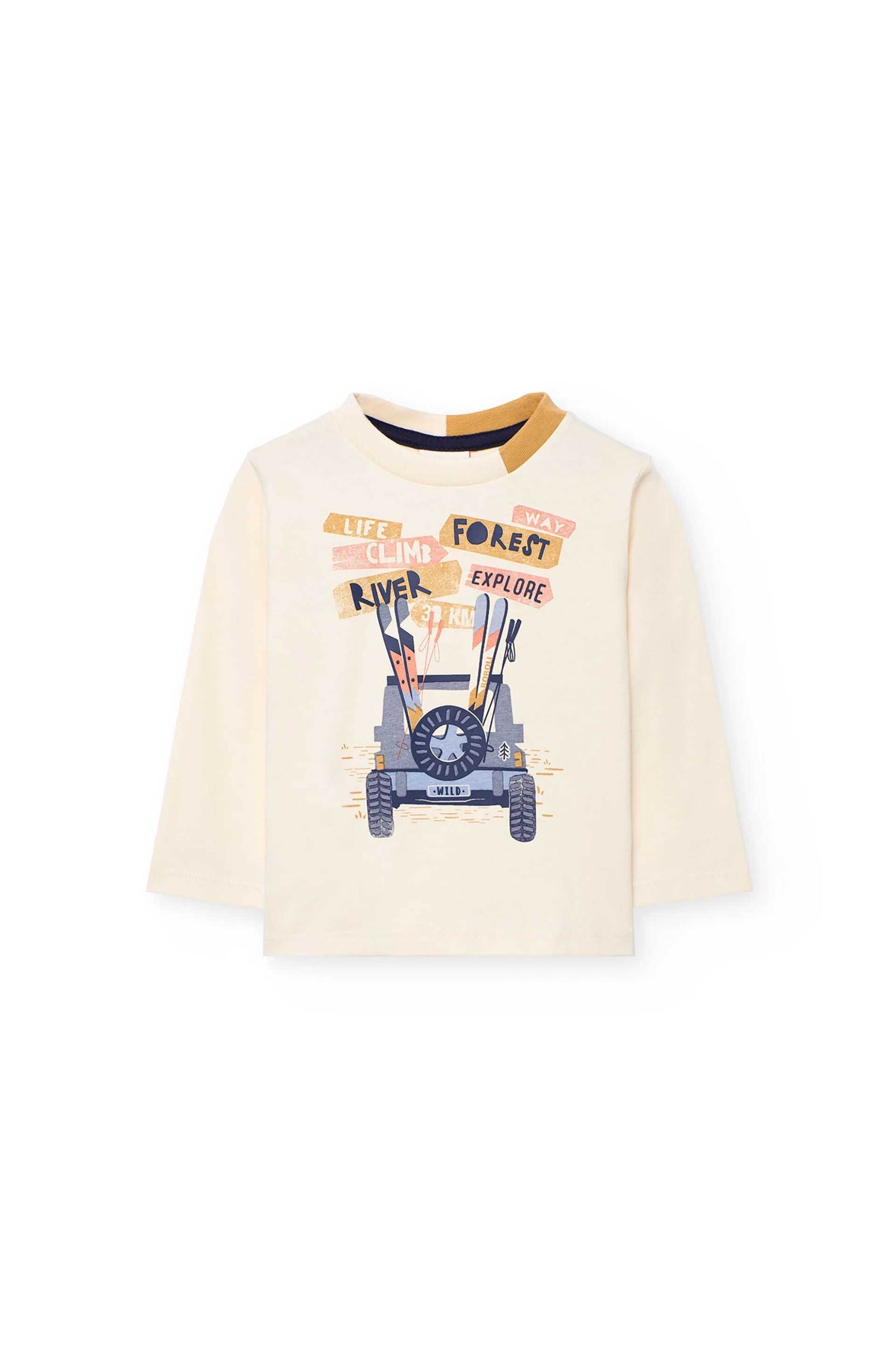 Boboli παιδική μακρυμάνικη μπλούζα με lettering και σχέδιο αμάξι - 302140-** Κρέμ