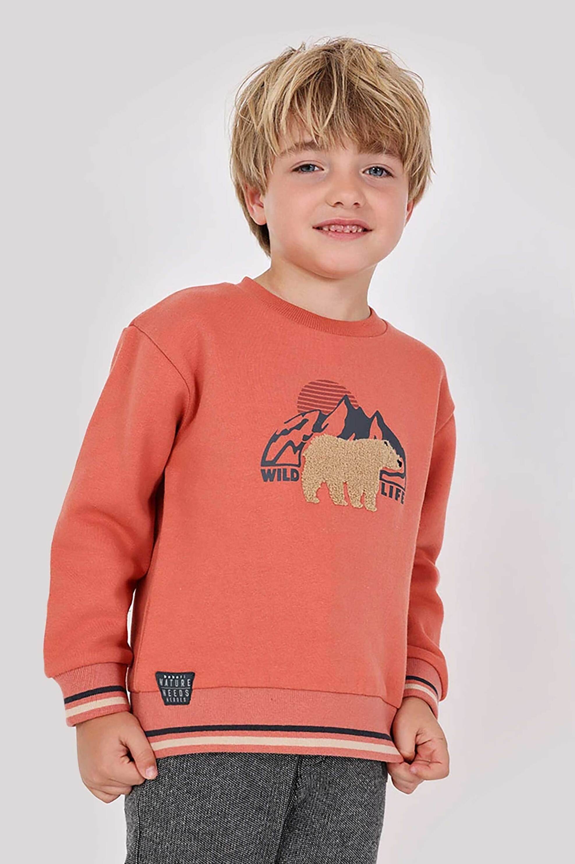 Boboli παιδική μπλούζα φούτερ με μπουκλέ αρκούδα - 312039 Κεραμιδί