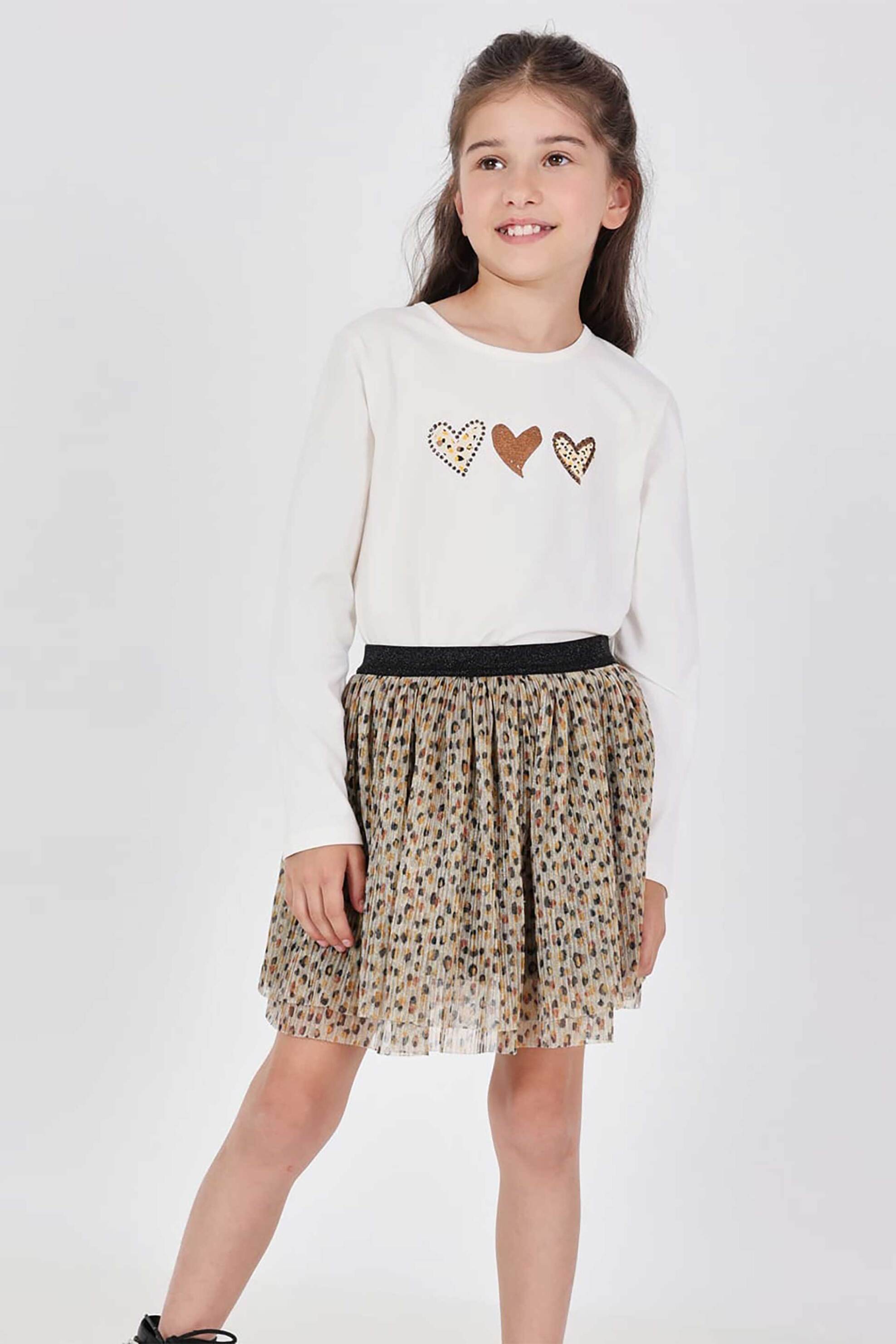 BOBOLI Boboli παιδική πλεκτή φούστα με animal print και ελαστική μέση με στρας - 722292 Μπεζ