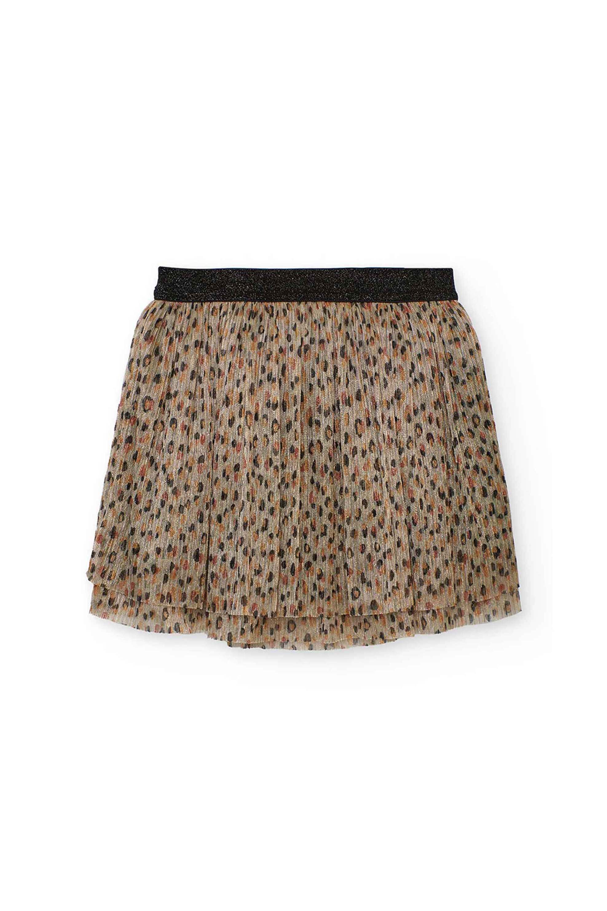 Boboli παιδική πλεκτή φούστα με animal print και ελαστική μέση με στρας - 722292 Μπεζ φωτογραφία