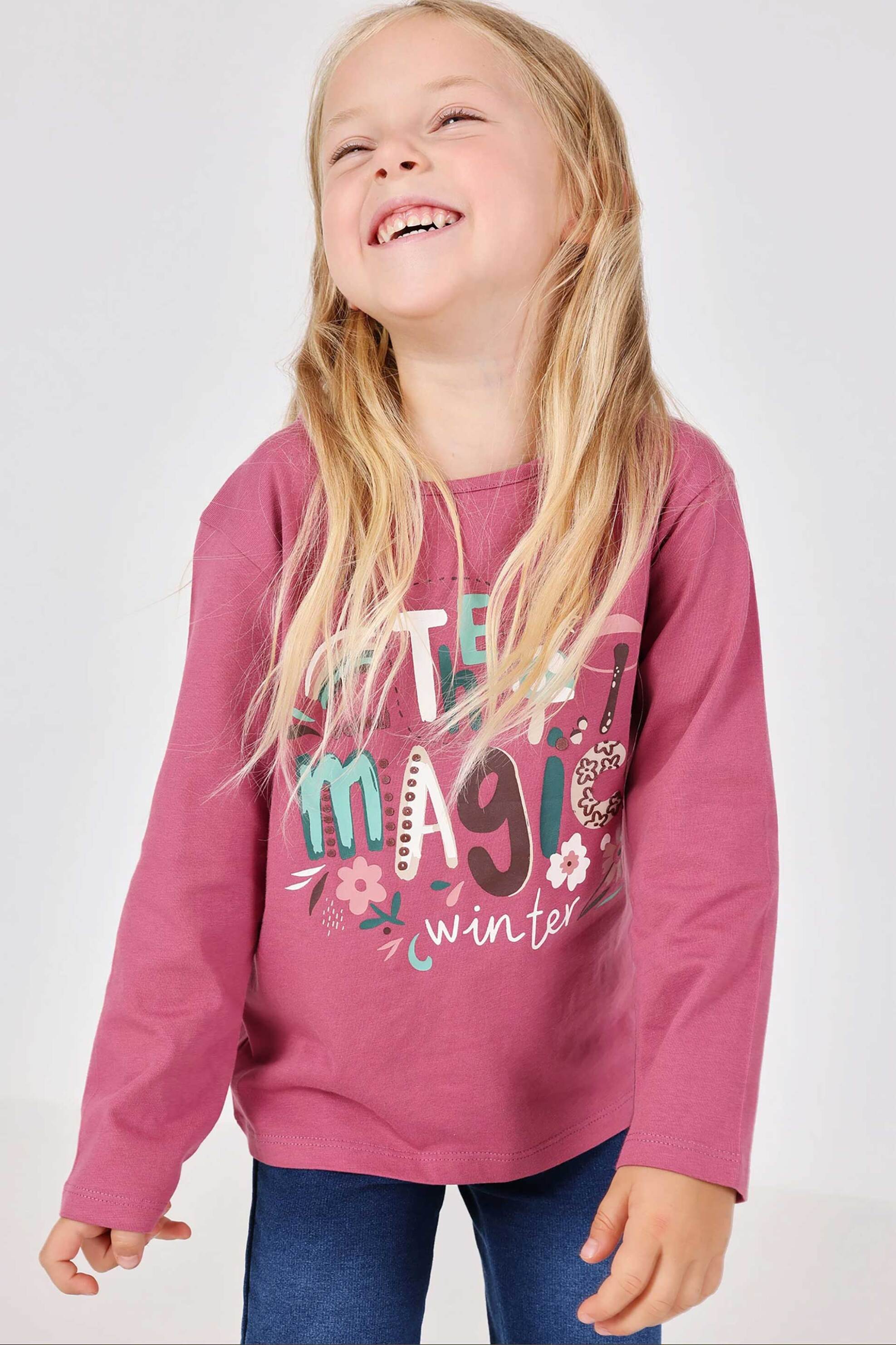 Boboli παιδική μακρυμάνικη μπλούζα με print - 232142 Ροζ