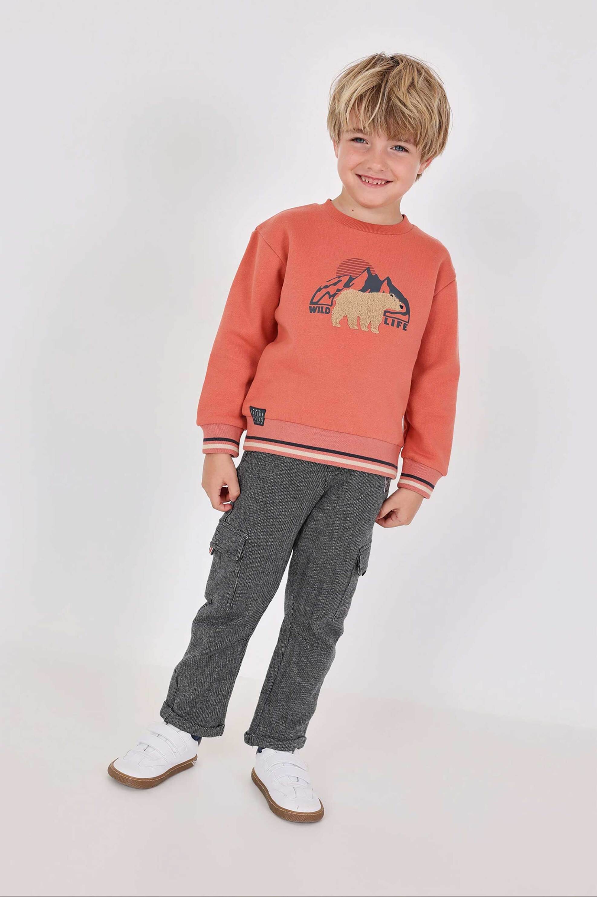 Boboli παιδικό παντελόνι με ελαστική μέση και cargo τσέπες - 312051 Ανθρακί