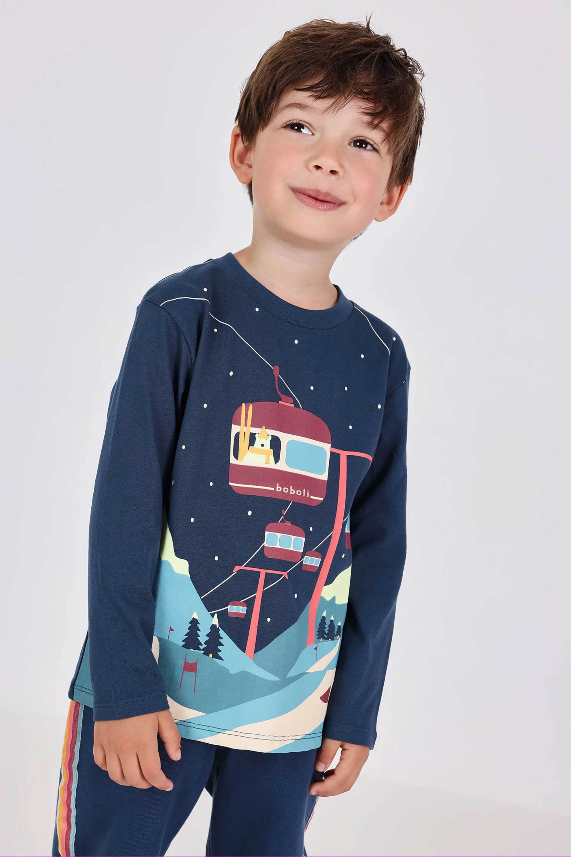 Boboli παιδική μακρυμάνικη μπλούζα με print - 342065 Μπλε Σκούρο