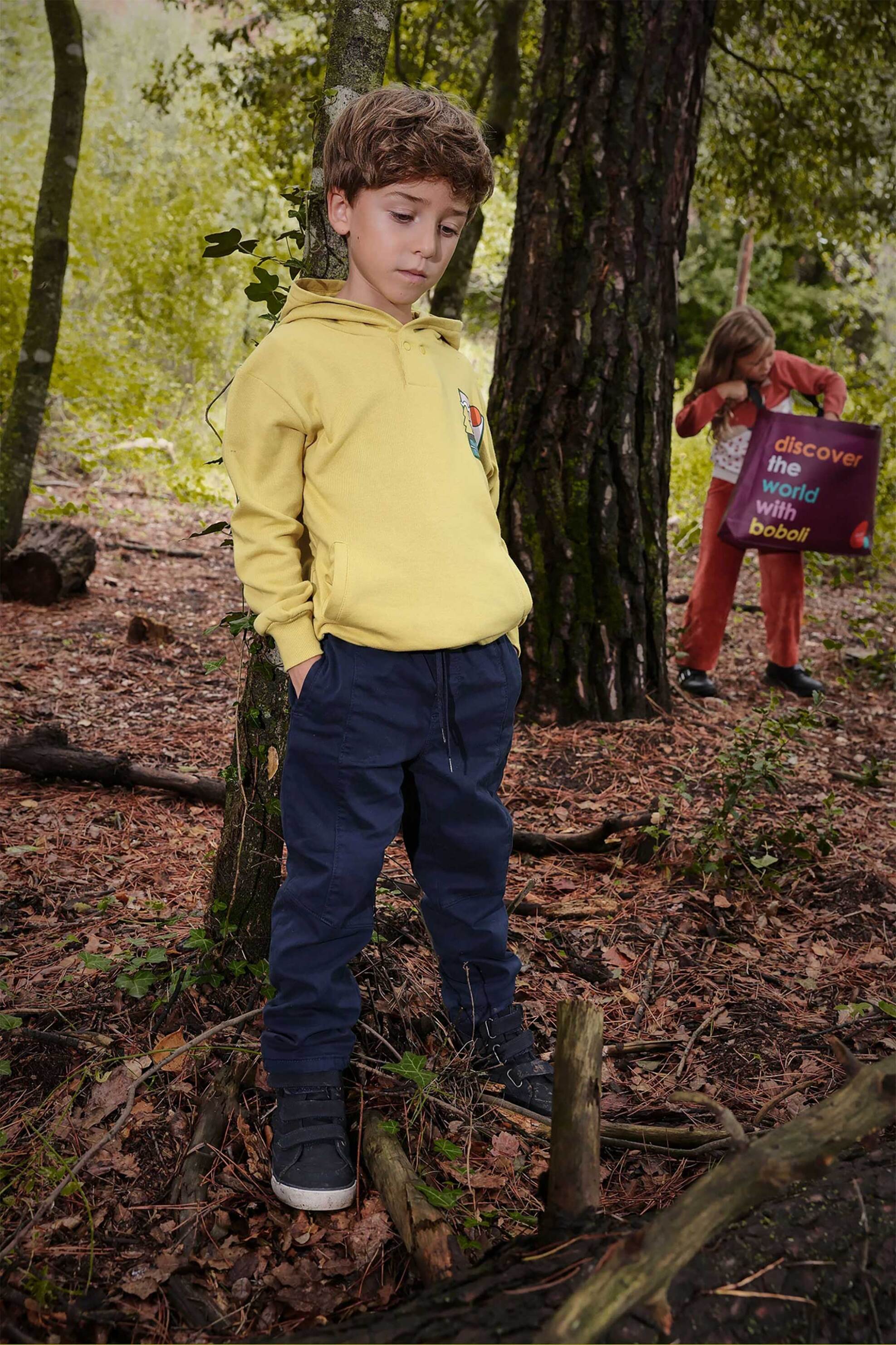 Boboli παιδικό παντελόνι με ελαστική μέση - 392071 Σκούρο Μπλε