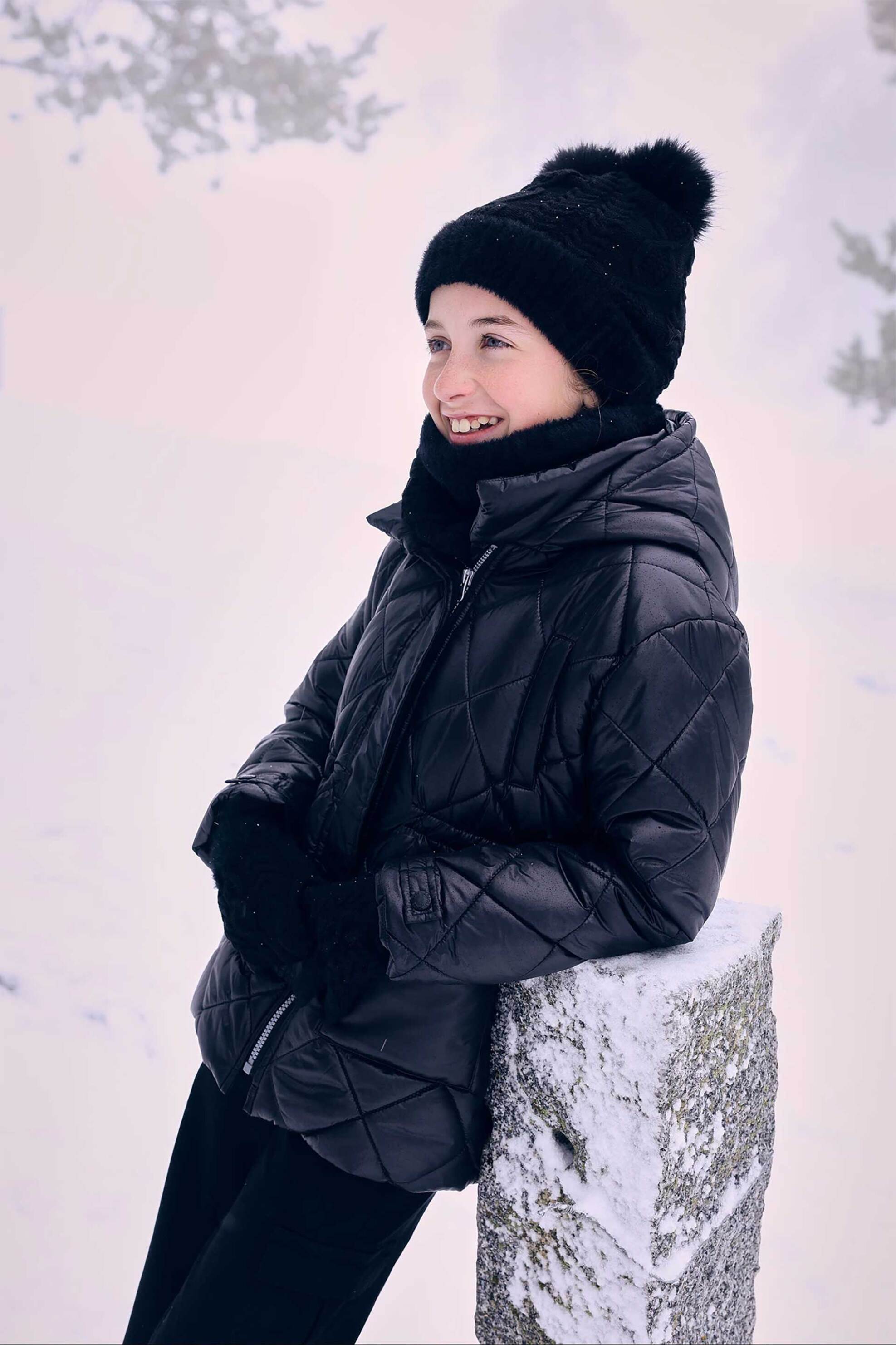 Boboli παιδικός πλεκτός σκούφος μονόχρωμος με διακοσμητικά πον-πον - 492072 Μαύρο