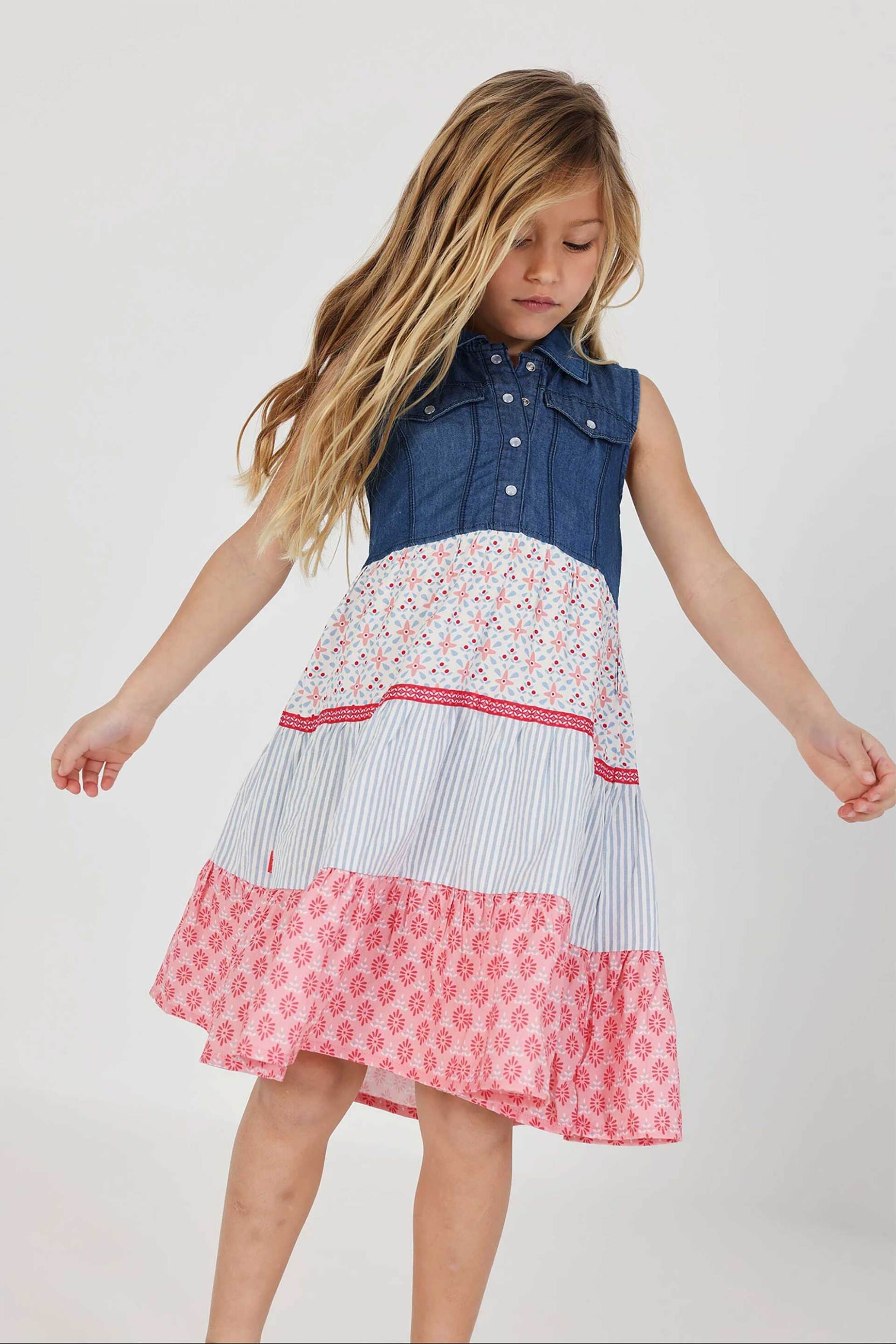 Boboli παιδικό φόρεμα με denim λεπτομέρεια - 303130 Denim Blue Σκούρο