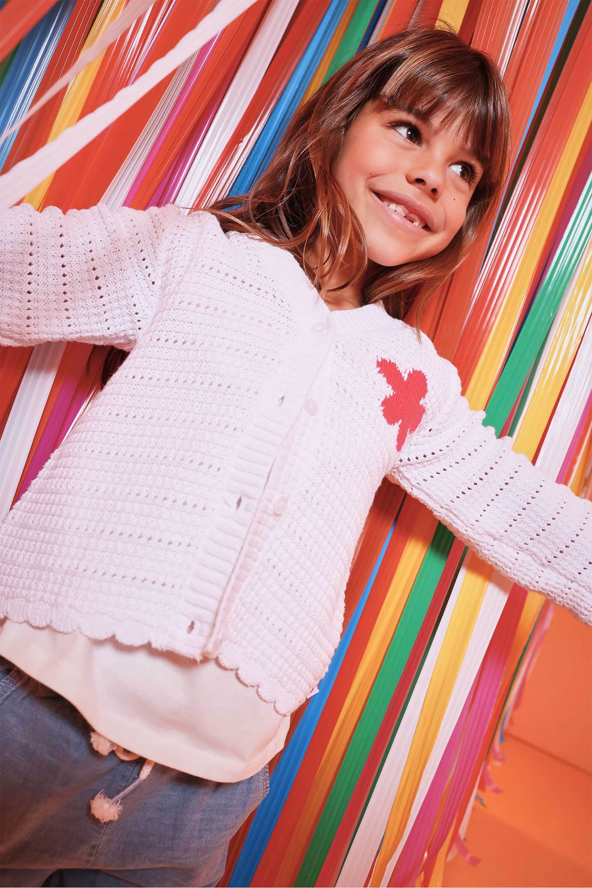 Boboli παιδική πλεκτή ζακέτα με λουλούδι - 323042 Λευκό