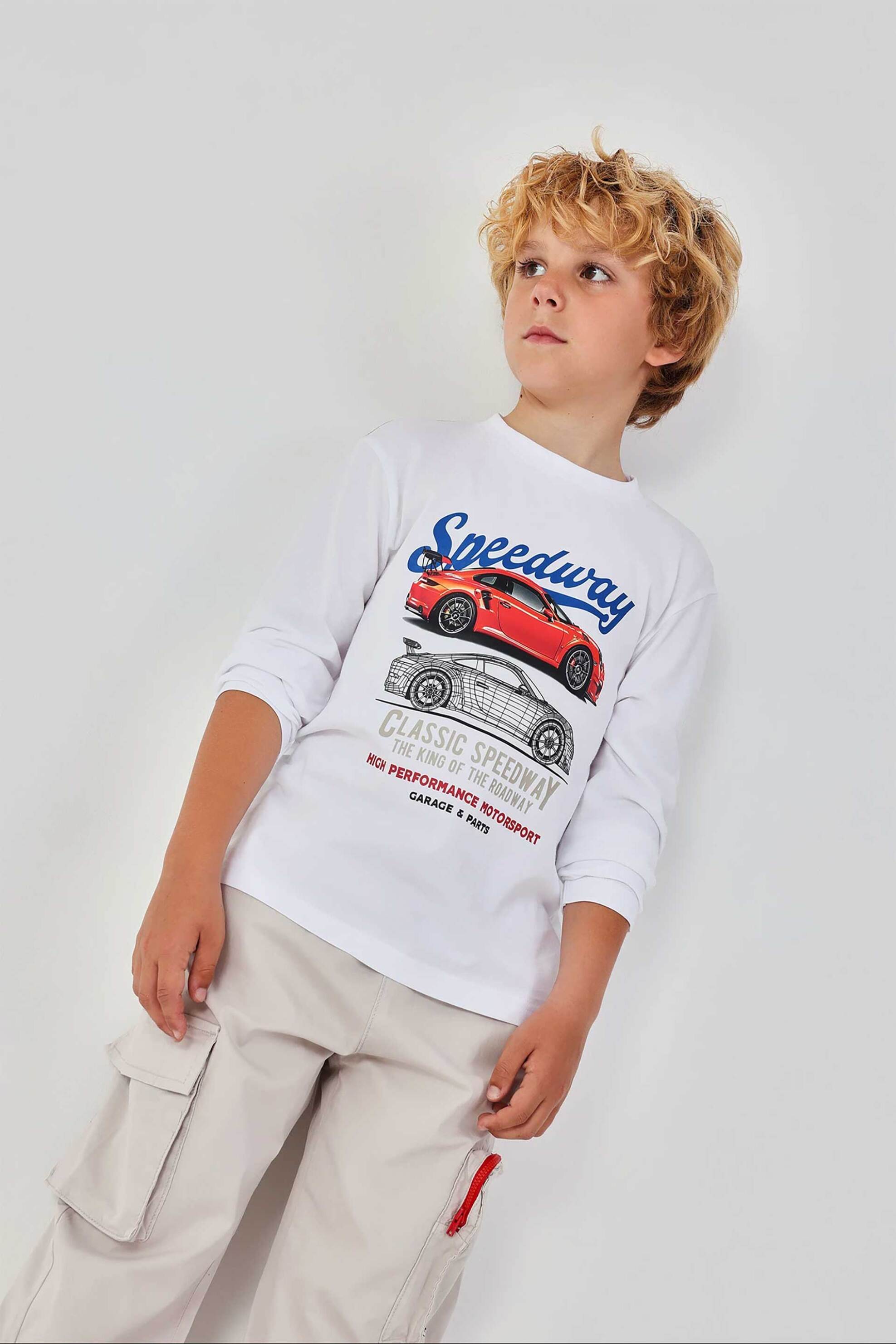 Boboli παιδική μπλούζα με car print - 603010 Λευκό