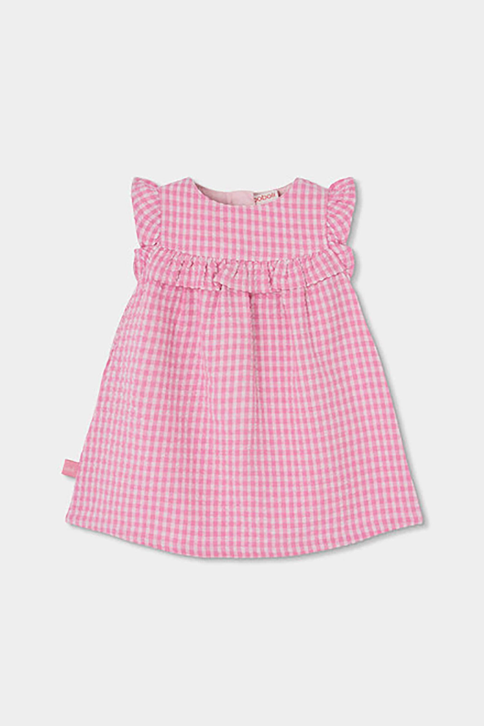 Boboli σετ βρεφικό φόρεμα με καρό print και βρακάκι (2 τεμάχια) - 133041 Ροζ