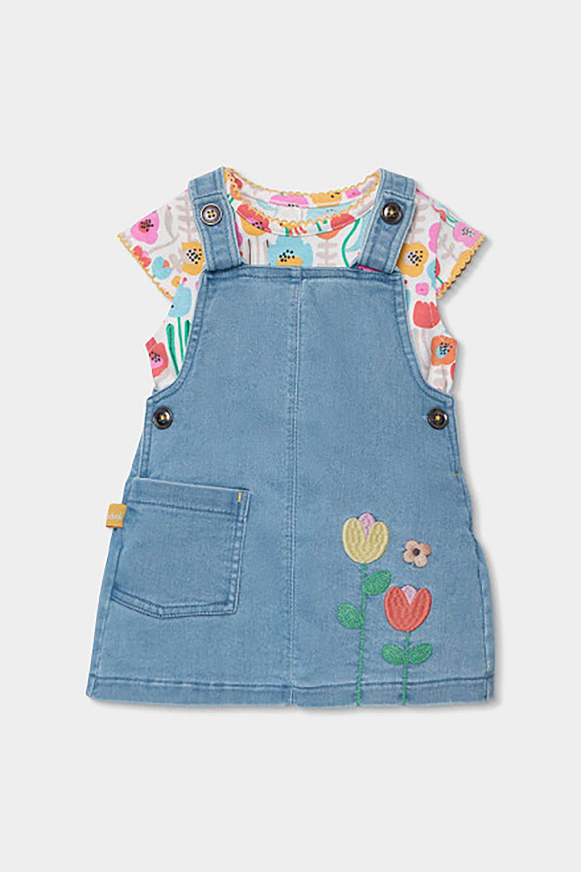 Boboli βρεφικό σετ denim σαλοπέτα φόρεμα και μπλούζα (2 τεμάχια) - 143019 Denim Blue Σκούρο