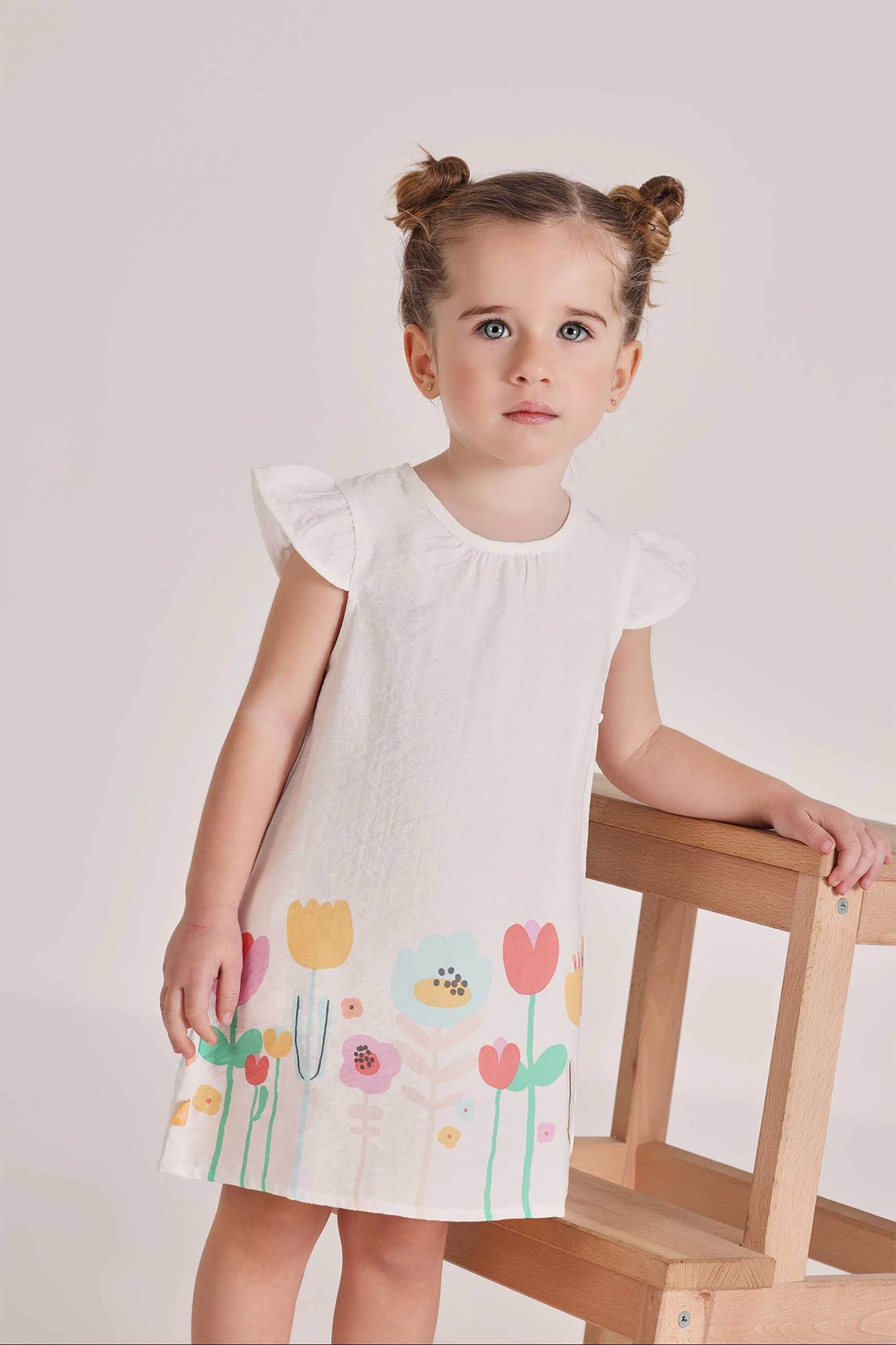 Boboli σετ βρεφικό φόρεμα με floral print και βρακάκι (2 τεμάχια) - 143020 Λευκό