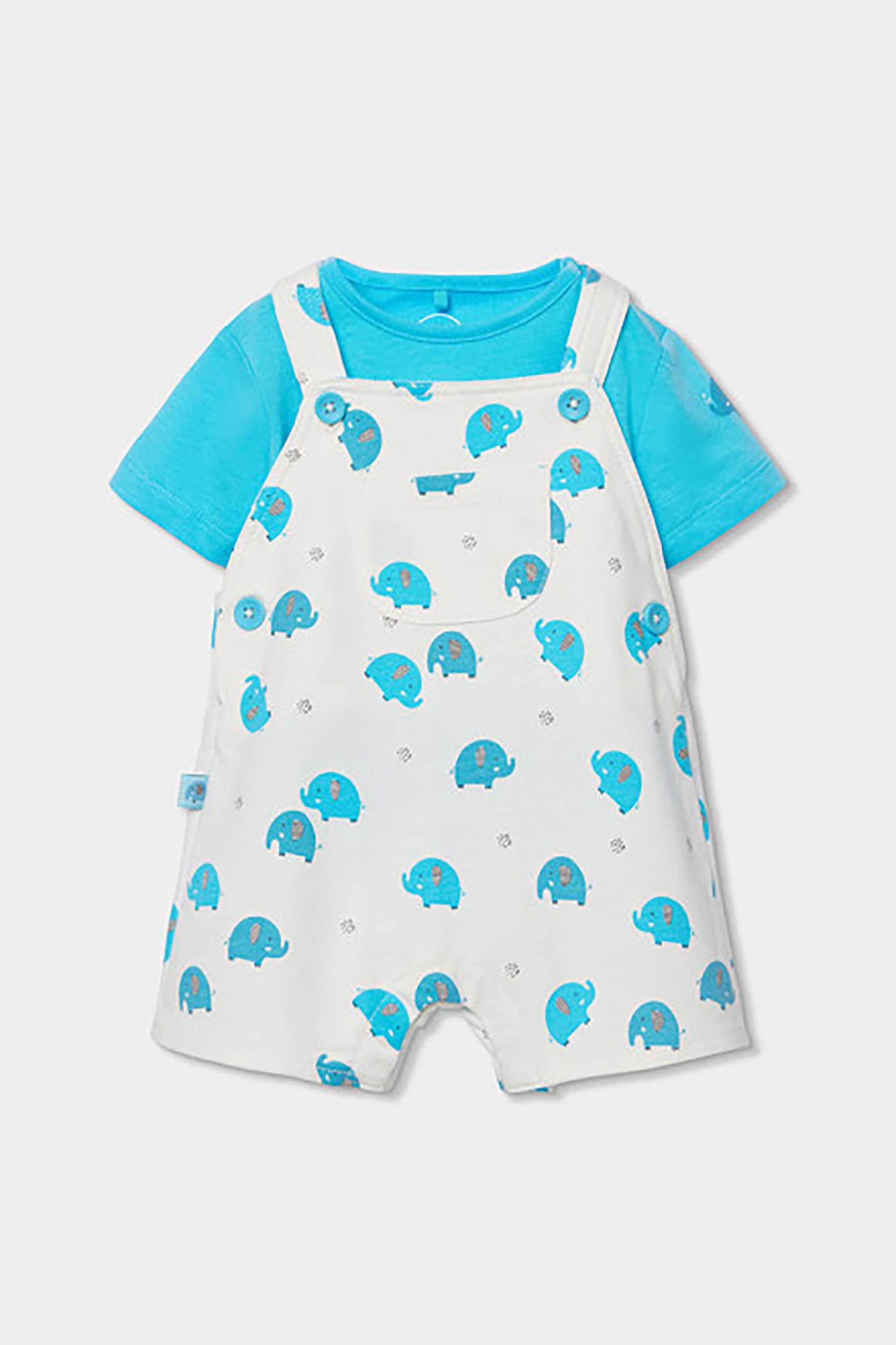 Boboli βρεφικό σετ σαλοπέτα και μπλούζα (2 τεμάχια) - 213028 Λευκό - Μπλε