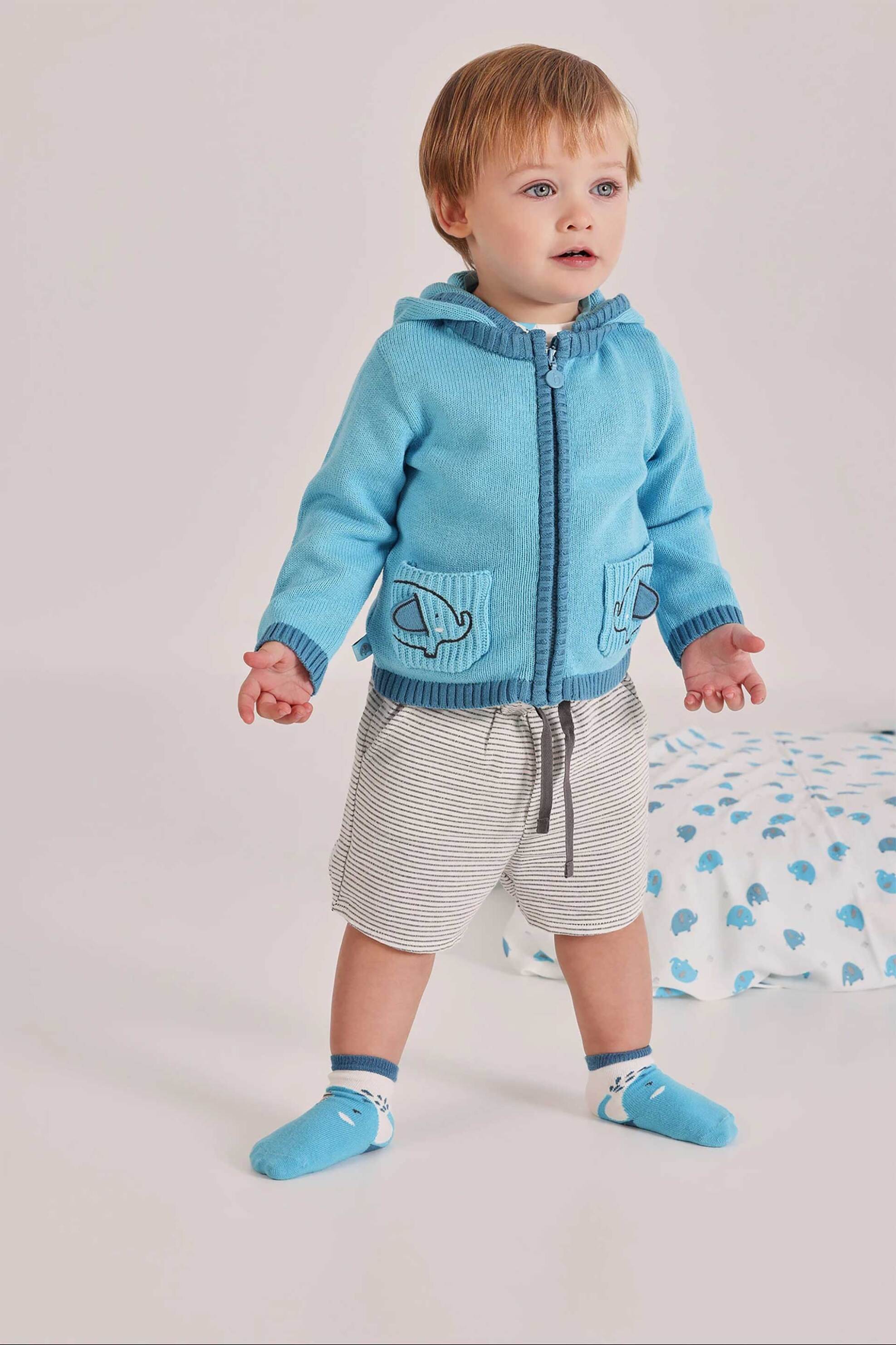 Boboli βρεφική πλεκτή ζακέτα με κουκούλα και τσέπες - 213107 Μπλε