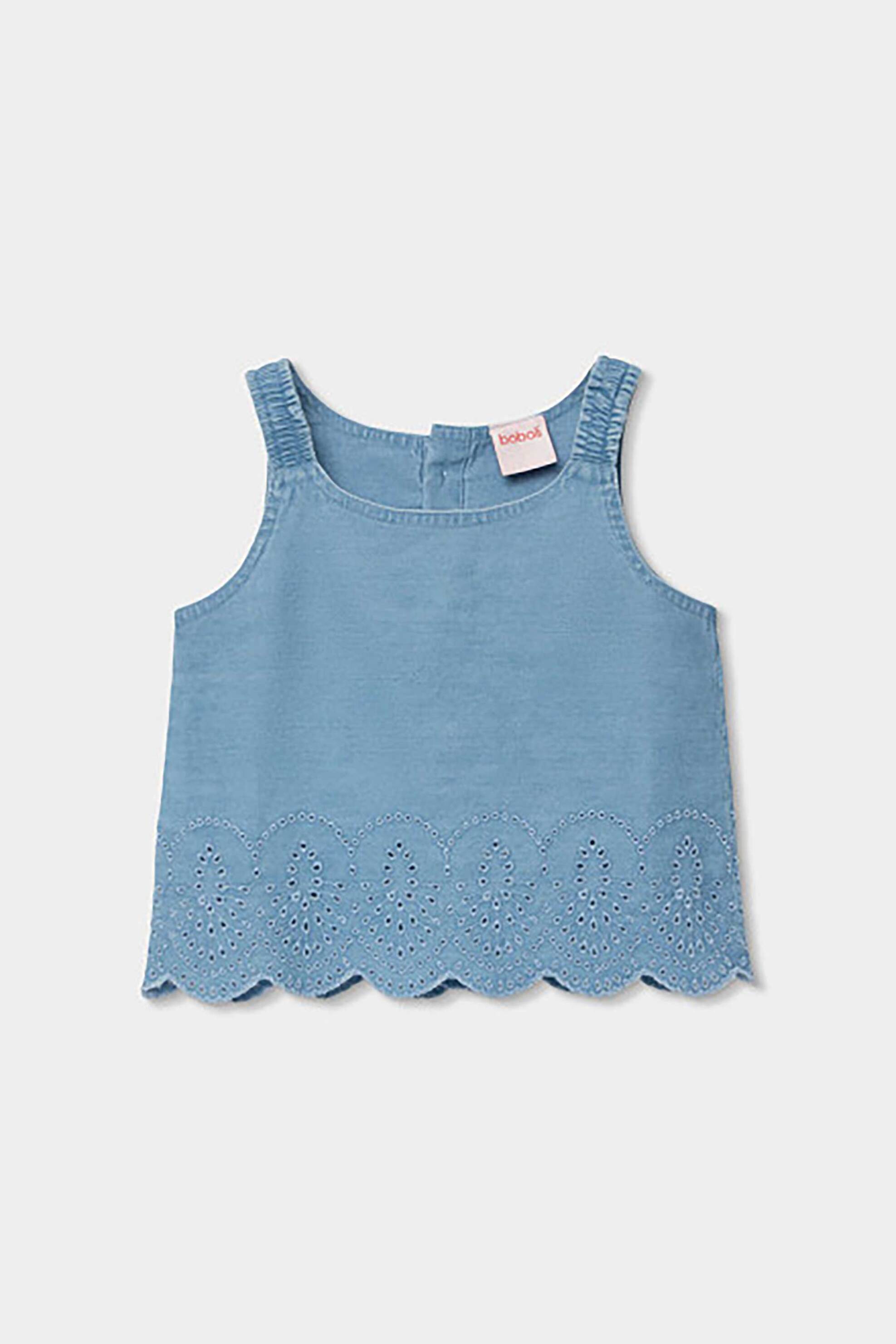 Boboli παιδικό denim τοπ με διάτρητο σχέδιο - 323075 Denim Blue Σκούρο