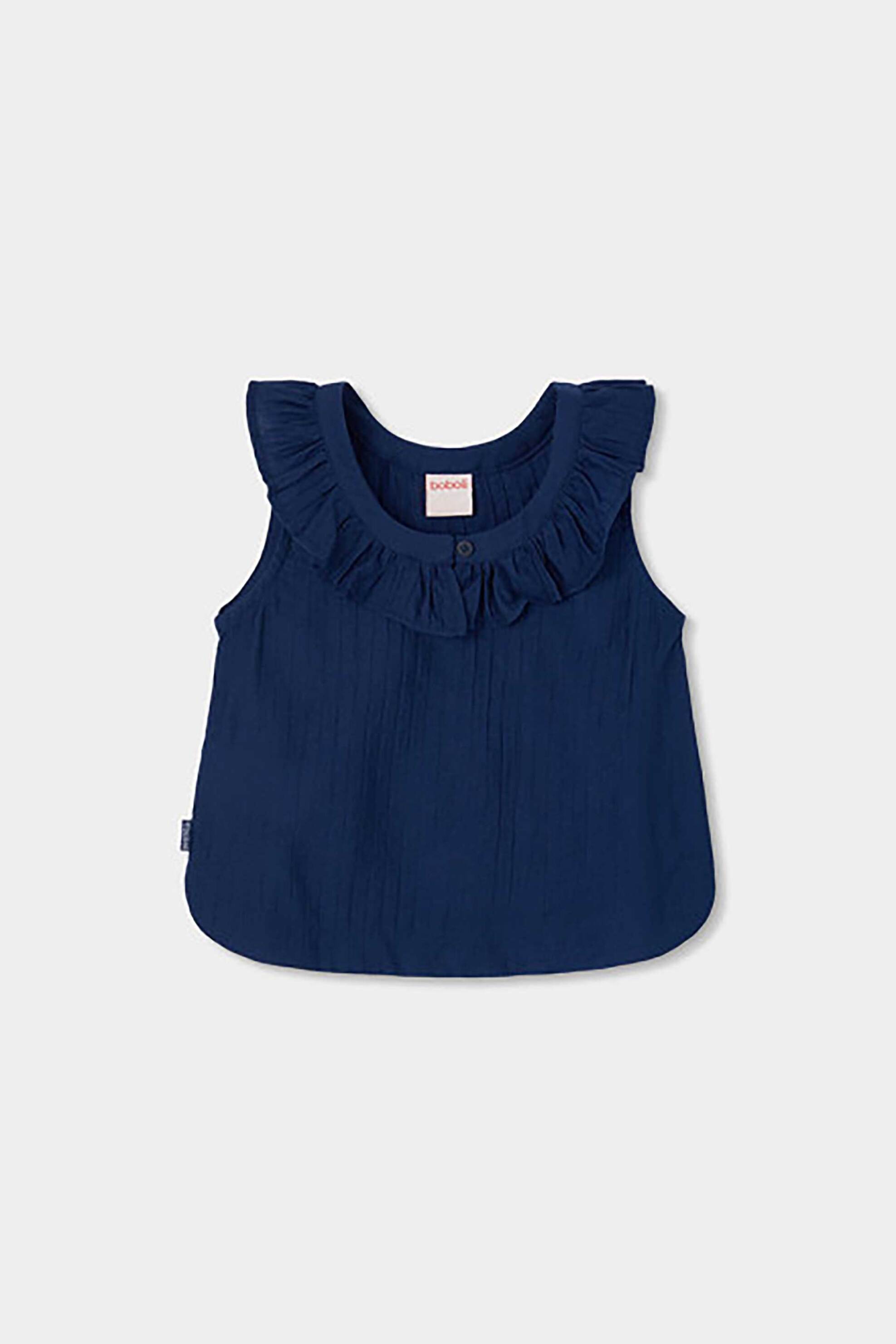 Boboli παιδική αμάνικη μπλούζα μονόχρωμη με βολάν - 713001 Denim Blue Σκούρο