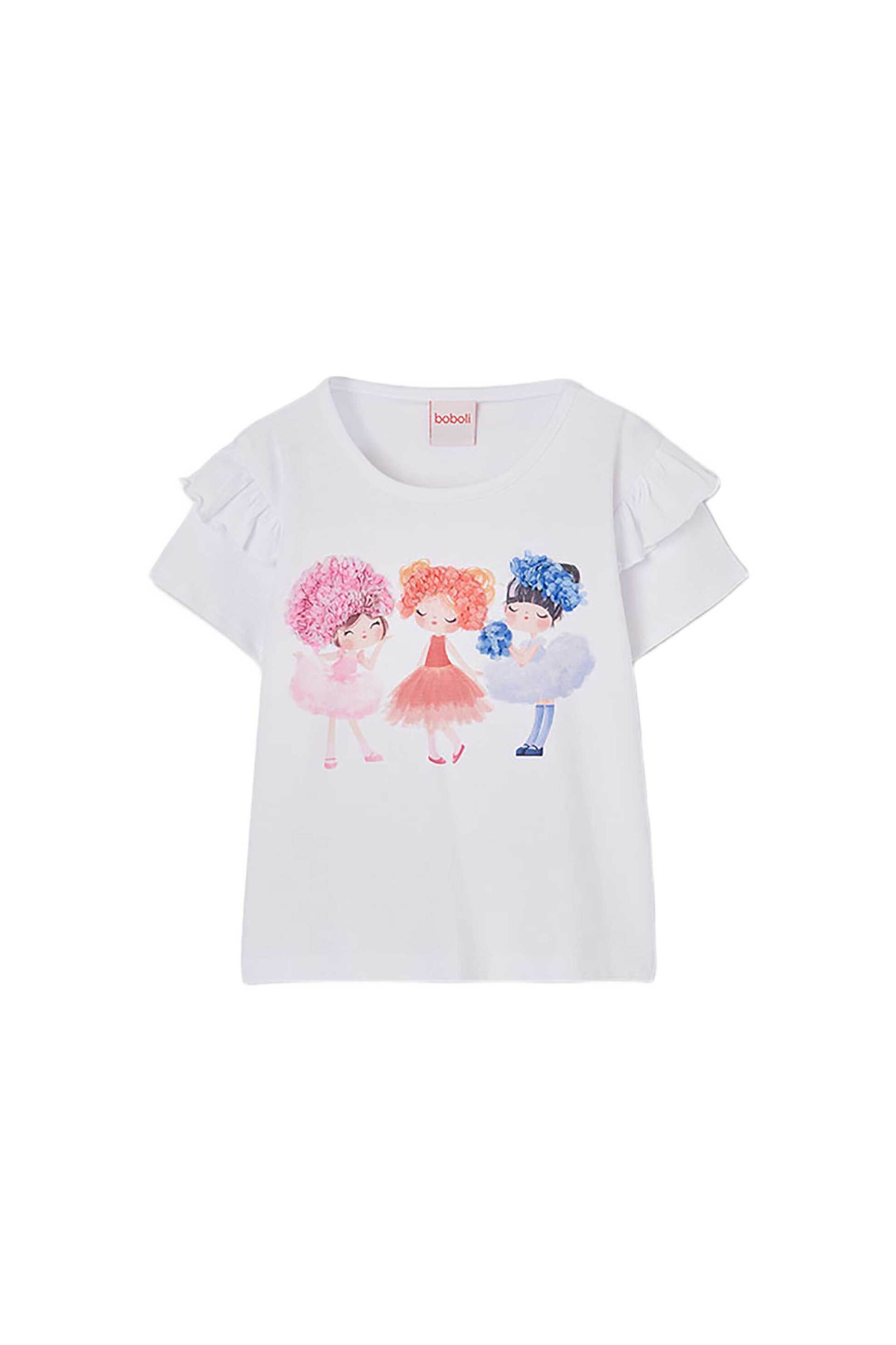 Boboli παιδική μπλούζα με απλικέ λεπτομέρειες και βολάν - 753016 Λευκό