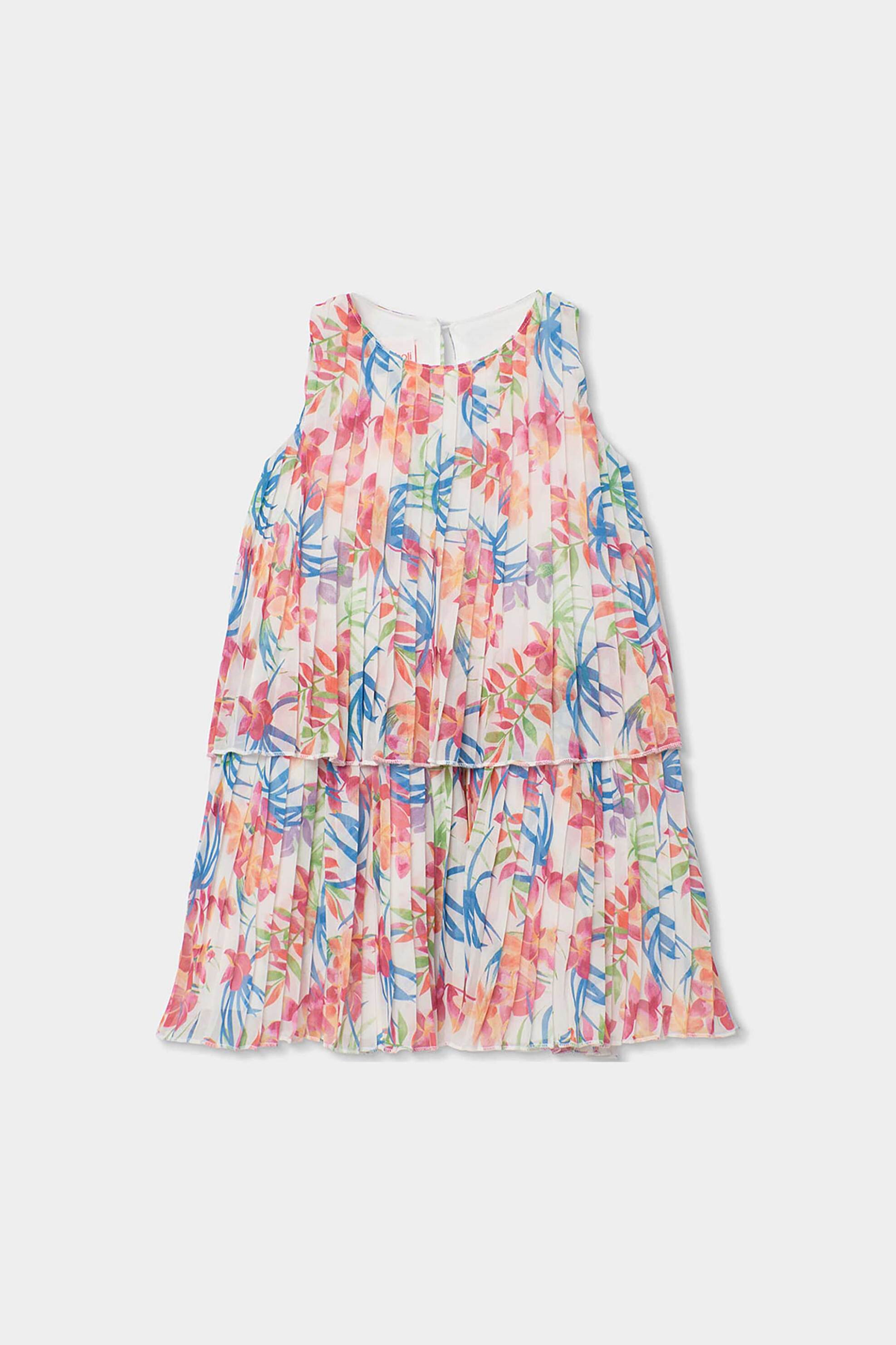 Boboli παιδικό φόρεμα πλισέ με floral print - 763017 Πολύχρωμο