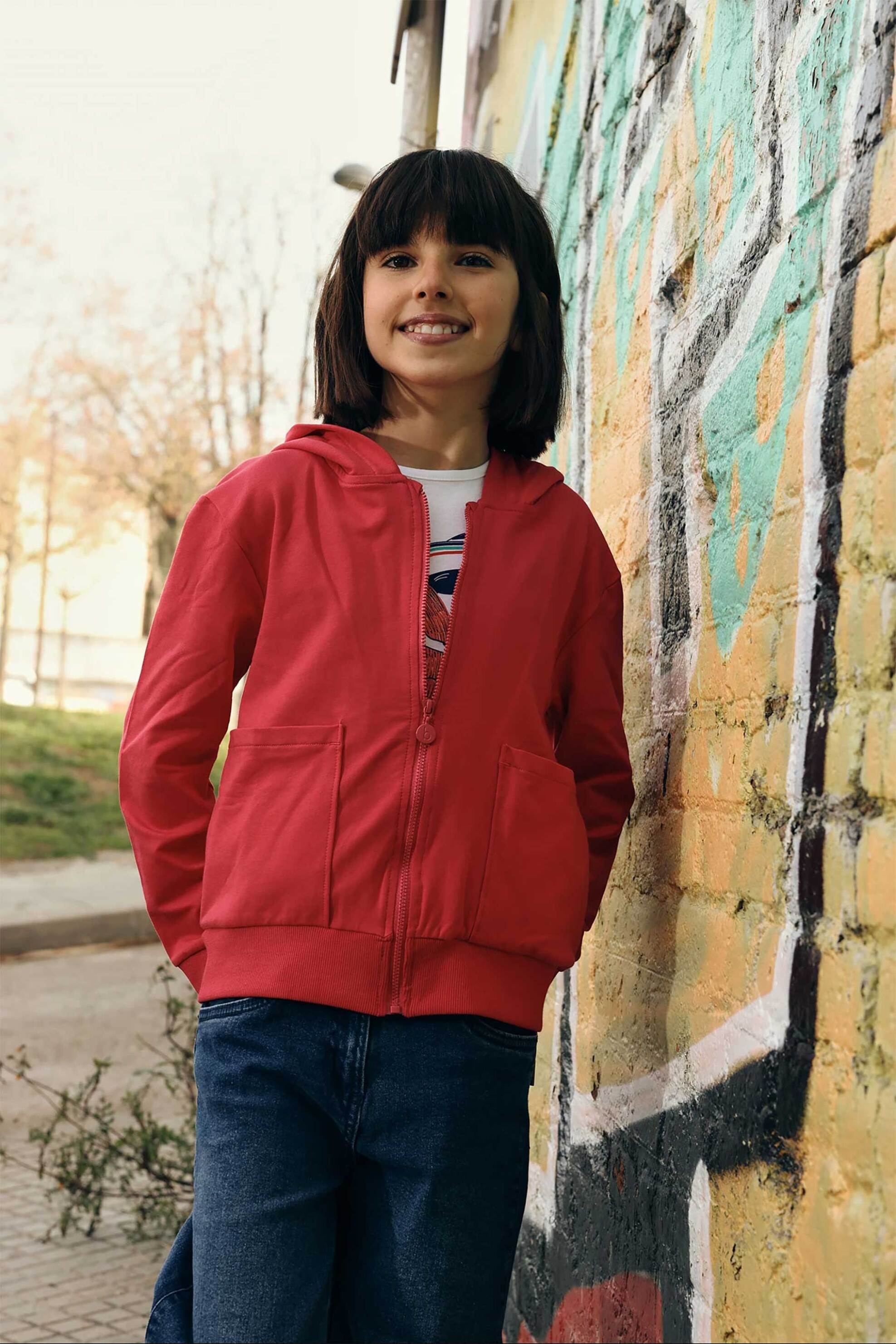 Boboli παιδική ζακέτα φούτερ μονόχρωμη - 493017 Κόκκινο