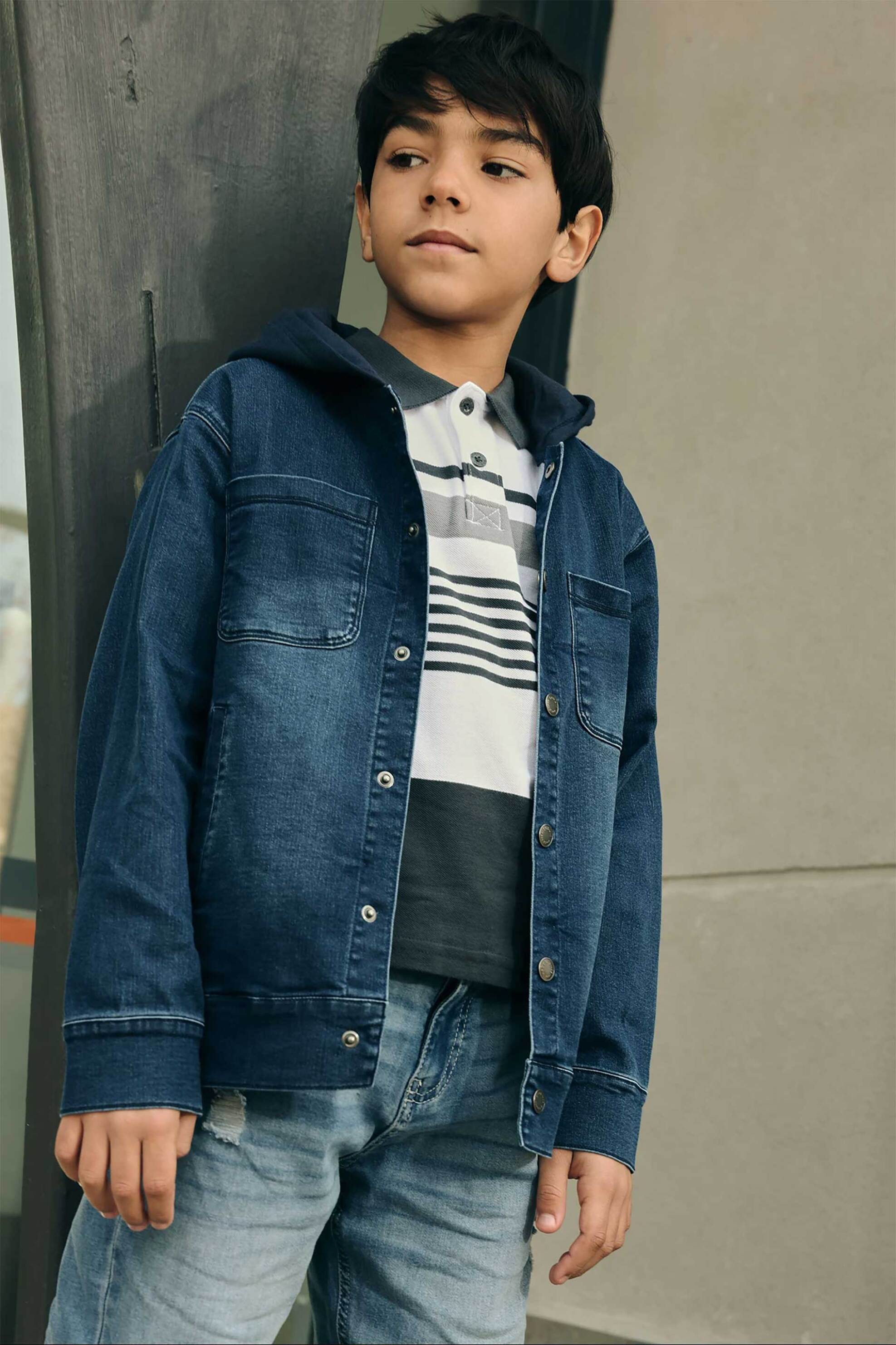 Boboli παιδικό denim jacket με κουκούλα - 503097 Denim Blue Σκούρο