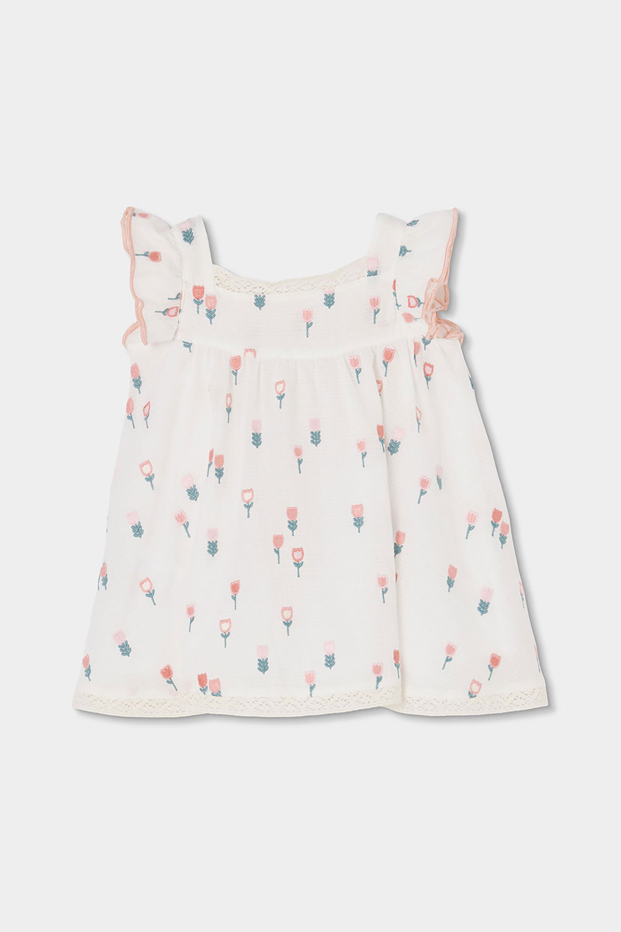 Boboli σετ βρεφική μπλούζα με floral print και βρακάκι (2 τεμάχια) - 703077 Λευκό