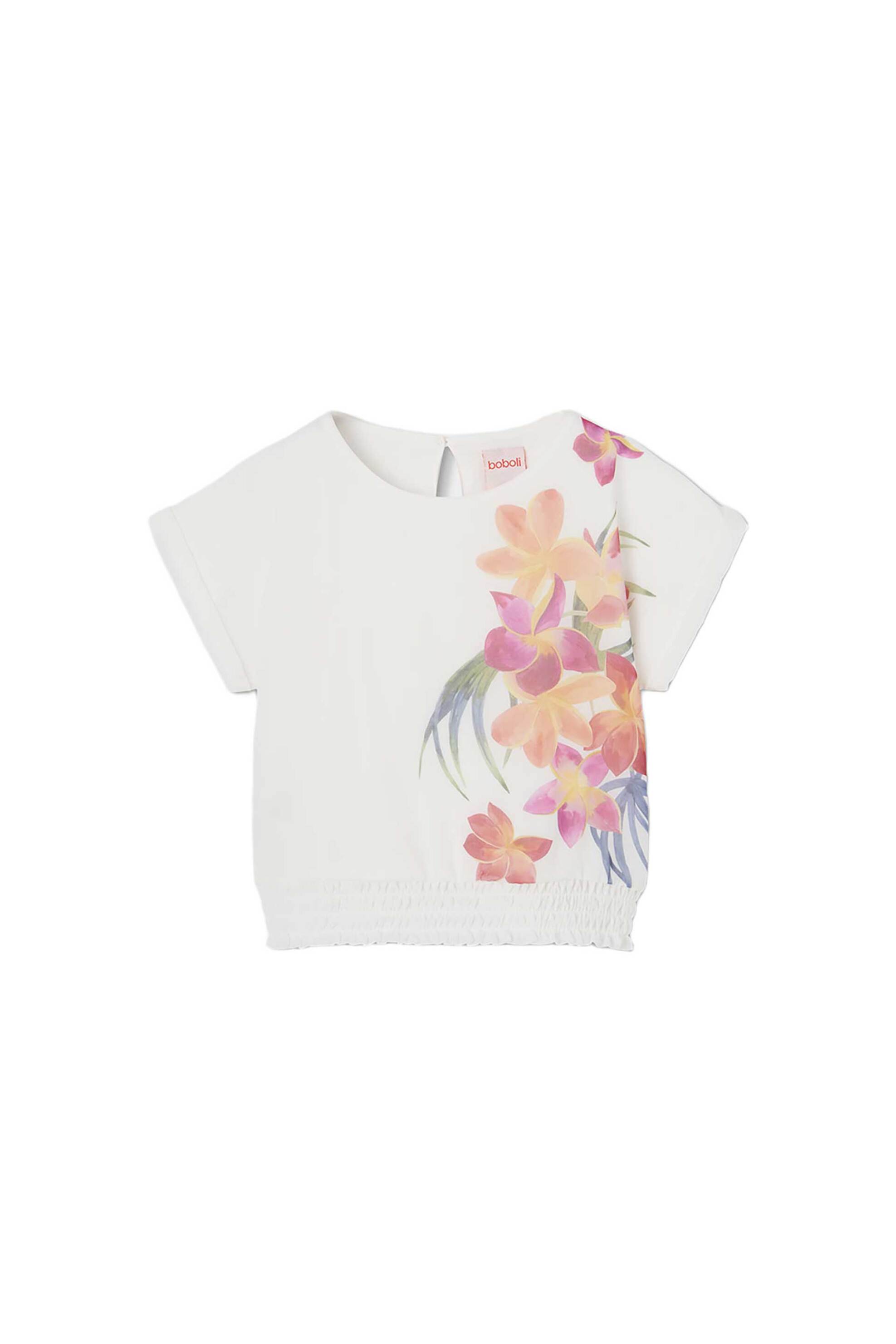 Boboli παιδική μπλούζα με floral print - 763028 Λευκό