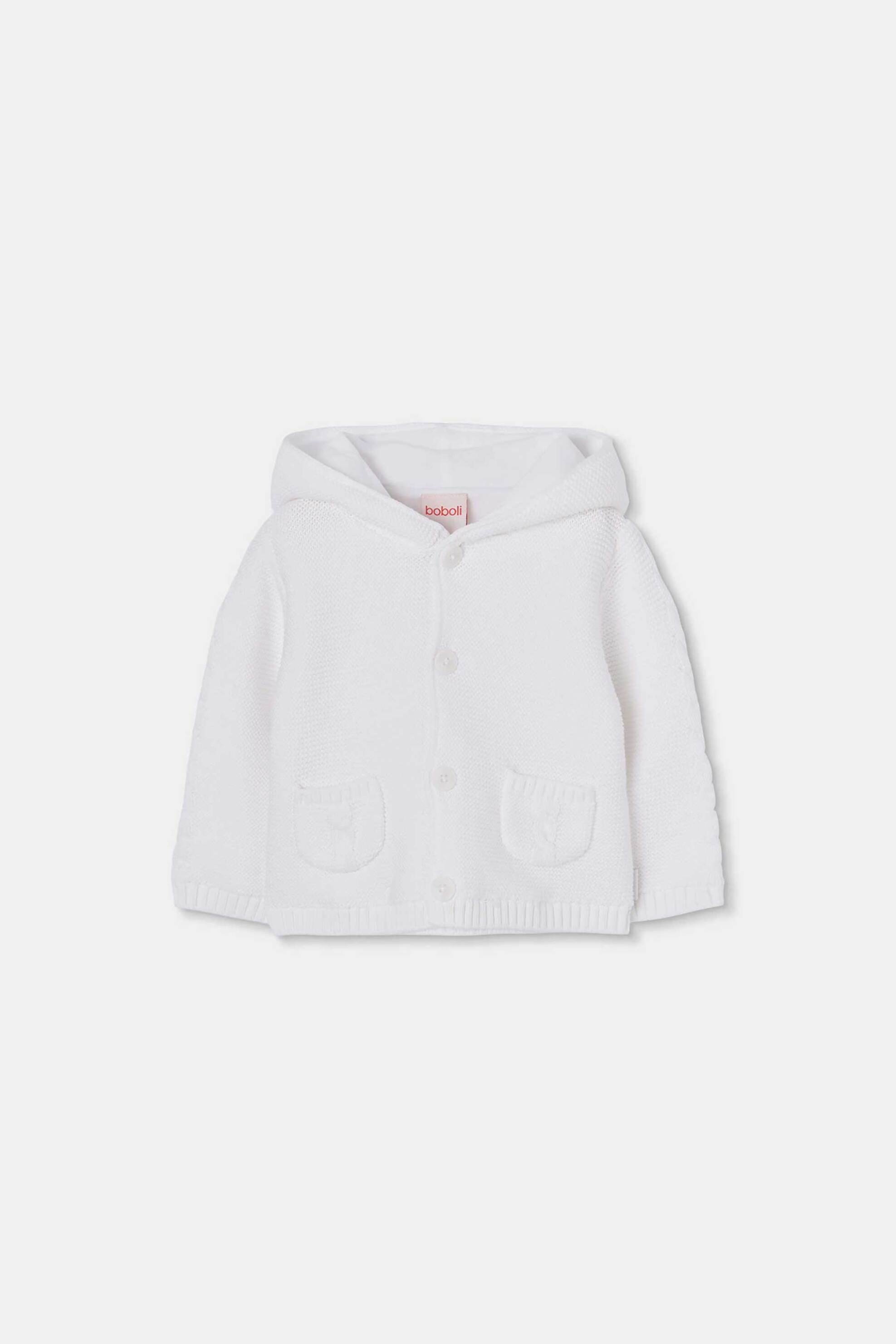 Boboli βρεφική πλεκτή ζακέτα με κουκούλα μονόχρωμη - 803067 Λευκό