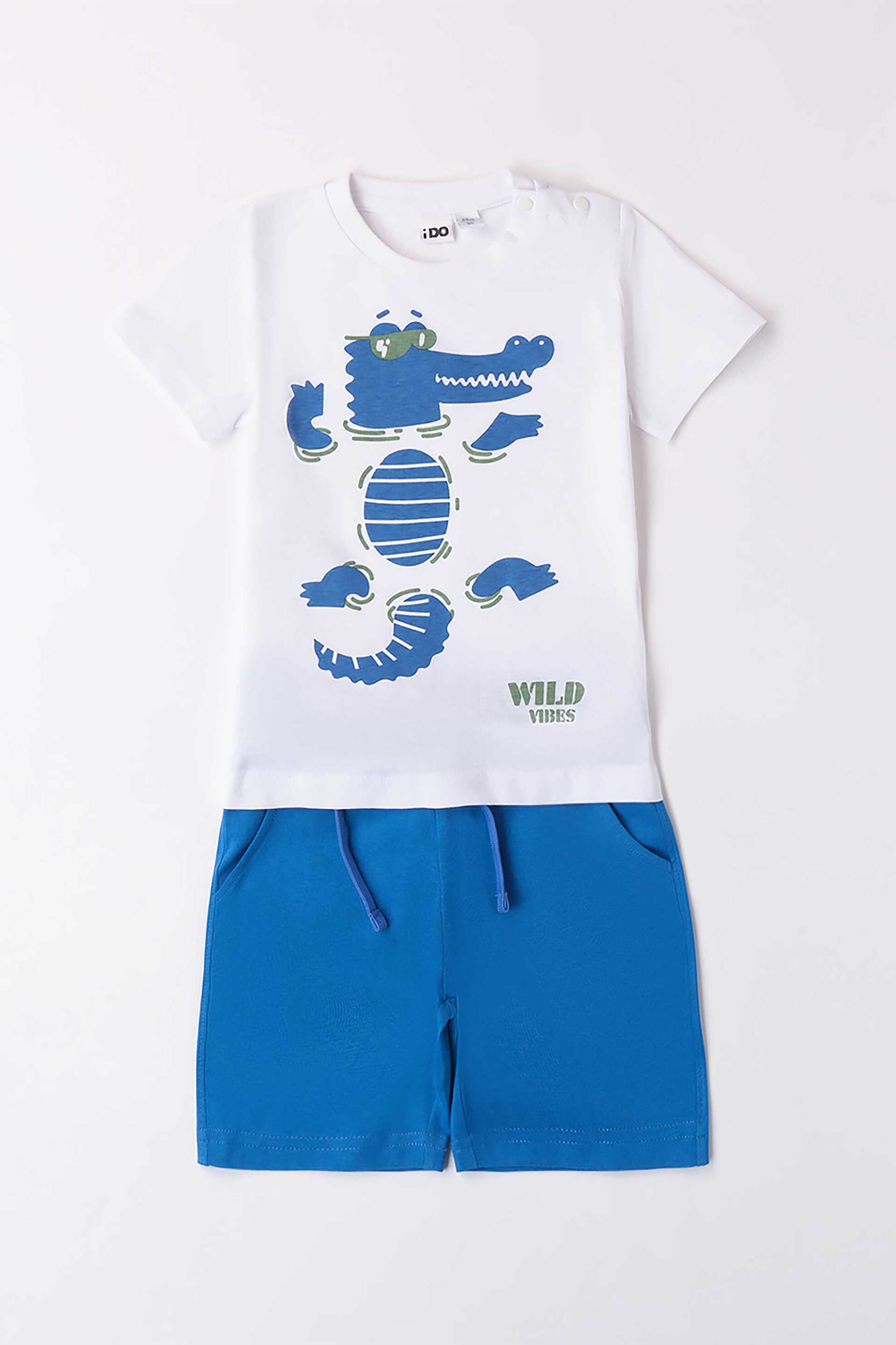 I Do παιδικό σετ ρούχων με T-shirt με crocodile print και μονόχρωμο σορτς - 4.8041/G1 Λευκό 9-4843000353|EE3282|6A