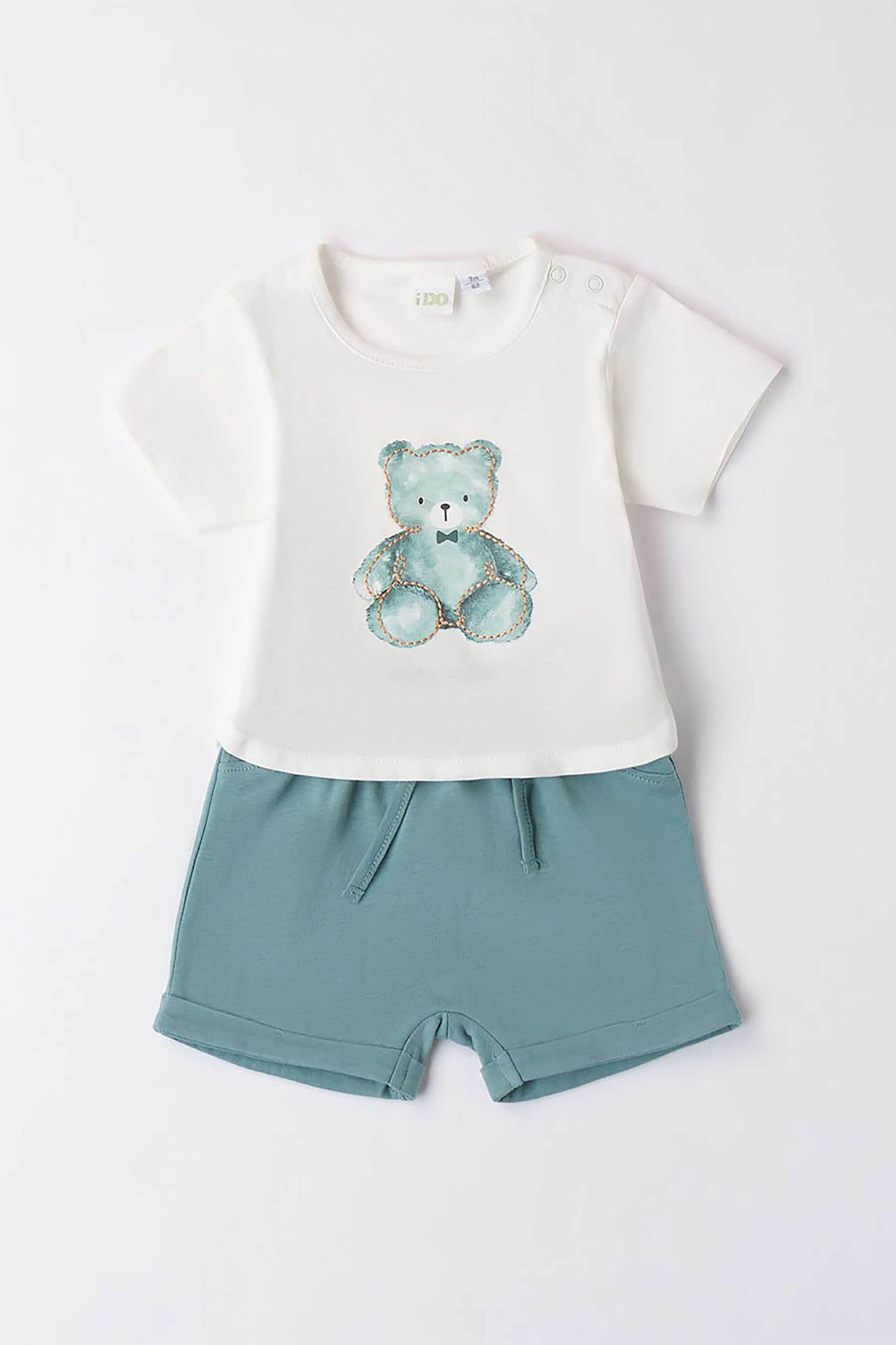 IDO iDO βρεφικό σετ ρούχων με T-shirt με bear print και μονόχρωμο σορτς - 4.8605/00 Λευκό