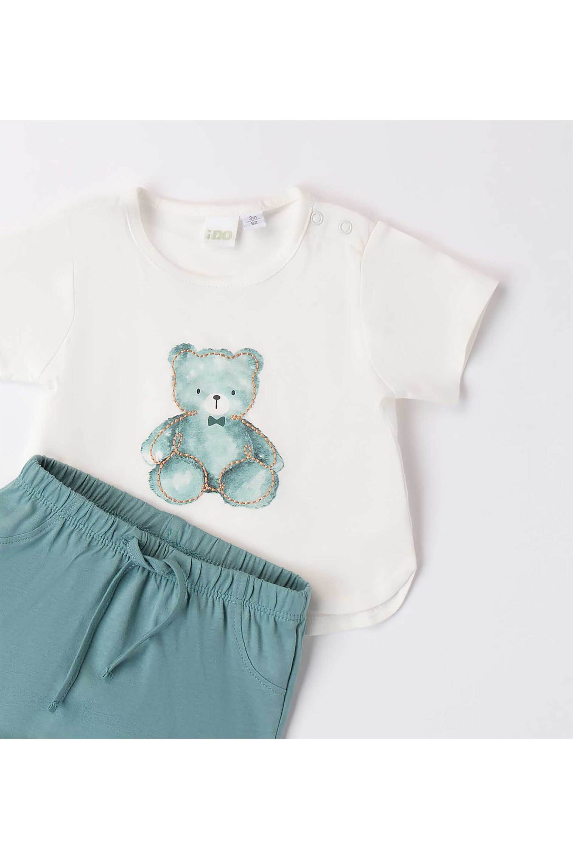 Ido Βρεφικό Σετ Ρούχων με T-Shirt Bear Print Και Μονόχρωμο Σορτς - 4 8605 00 Λευκό