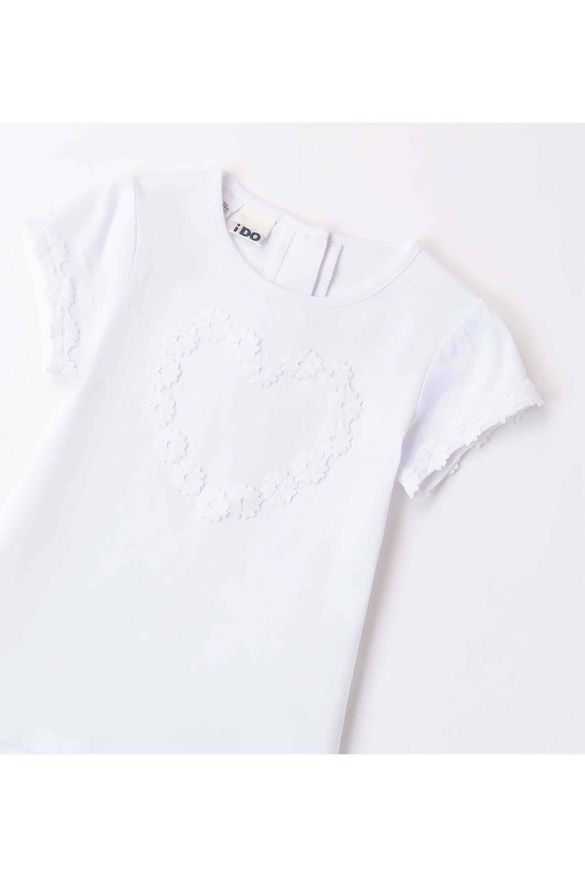 Ido Παιδικό T-Shirt με Κεντημένα Λουλούδια σε Σχήμα Καρδιάς - 4 8743 00 Λευκό