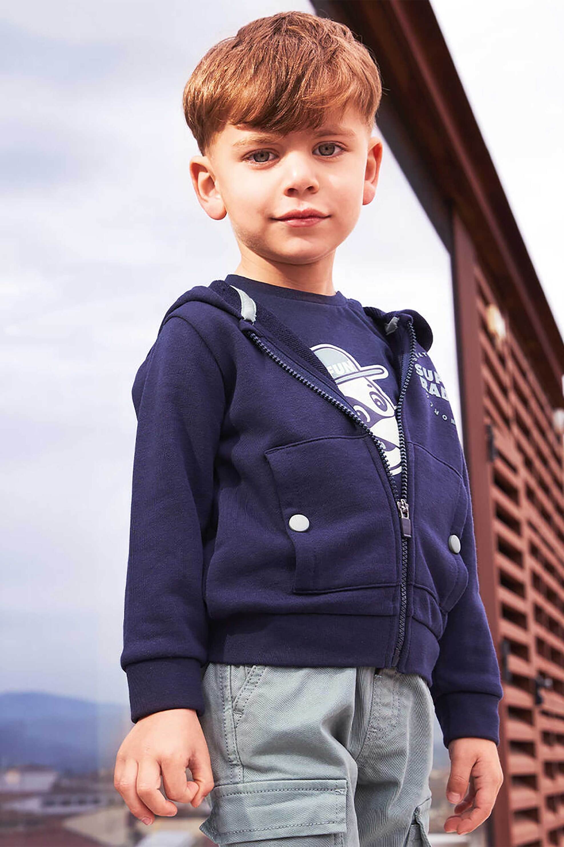 iDO παιδική ζακέτα φούτερ με κουκούλα και print - 4.A450/00 Μπλε