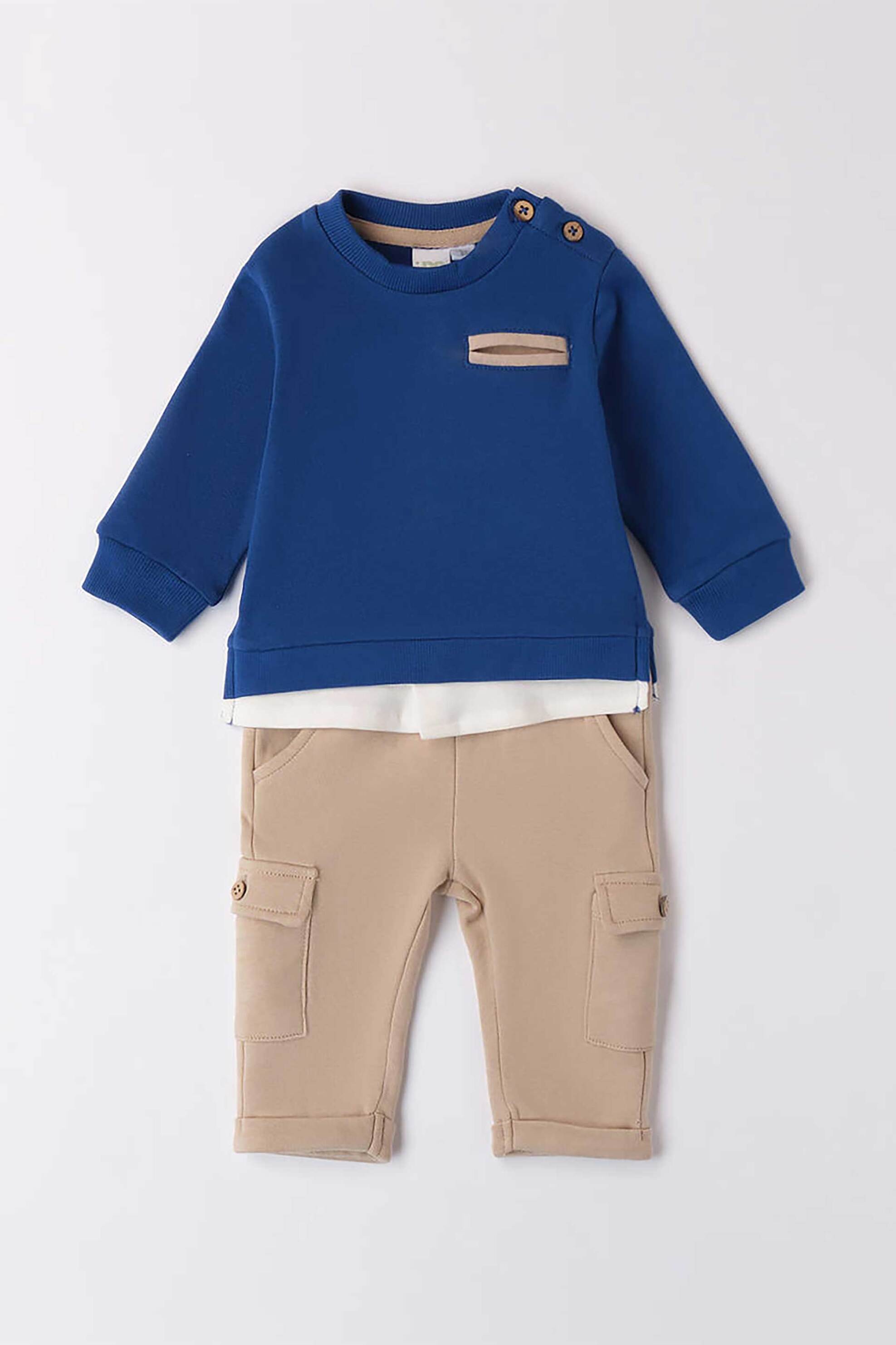 iDO βρεφικό σετ μπλούζα και παντελόνι cargo (2 τεμάχια) - 4.A198/00 Μπλε