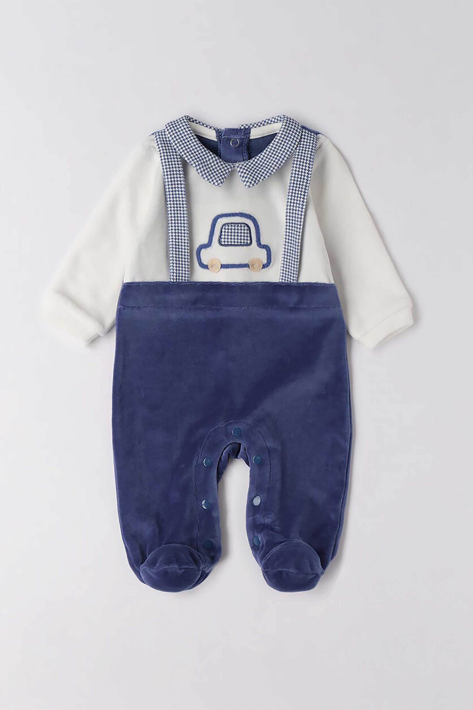 IDO iDO βρεφικό φορμάκι βελουτέ με γιακά καρό - 4.F029/00 Μπλε