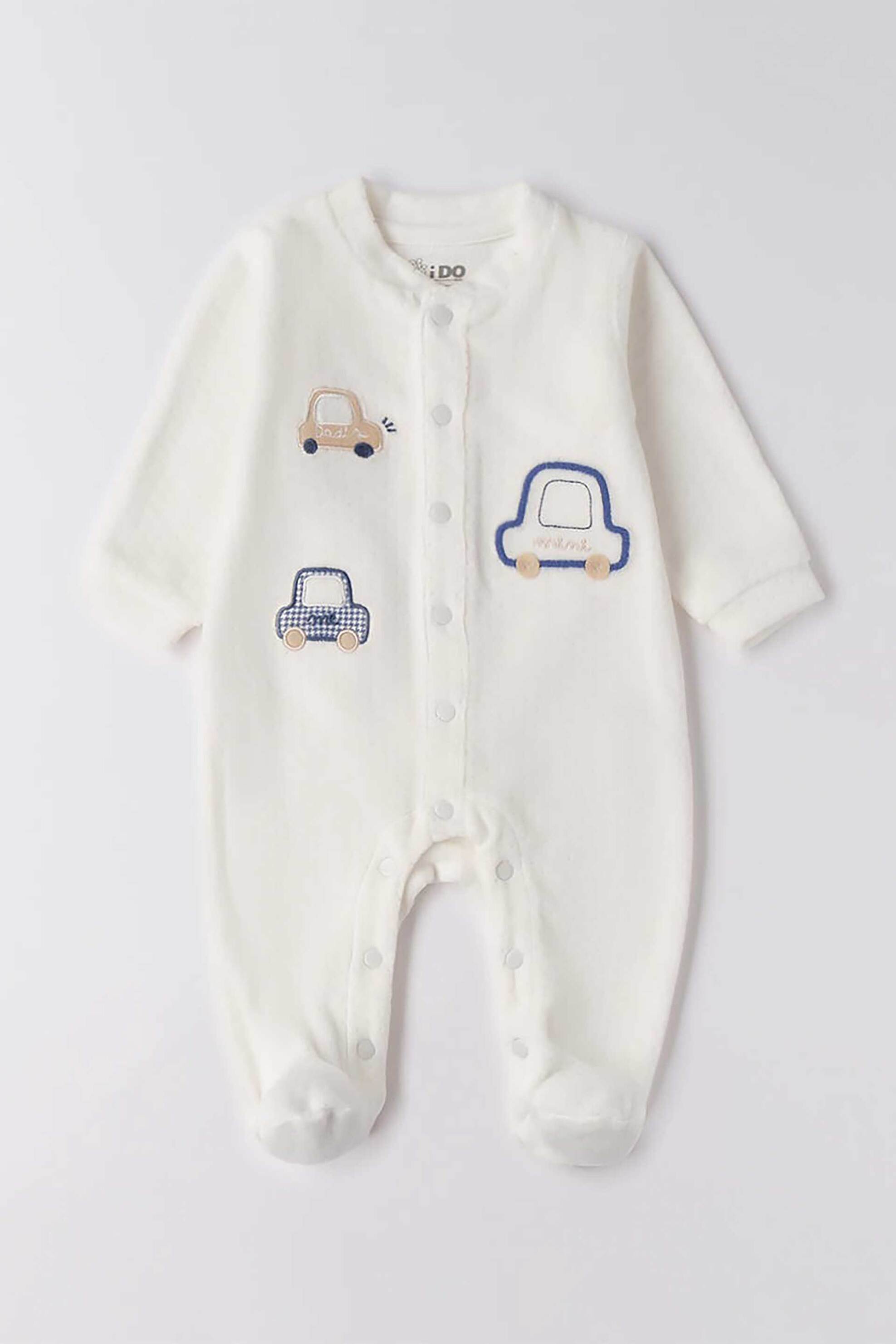 IDO iDO βρεφικό φορμάκι βελουτέ με car print - 4.F030/00 Λευκό