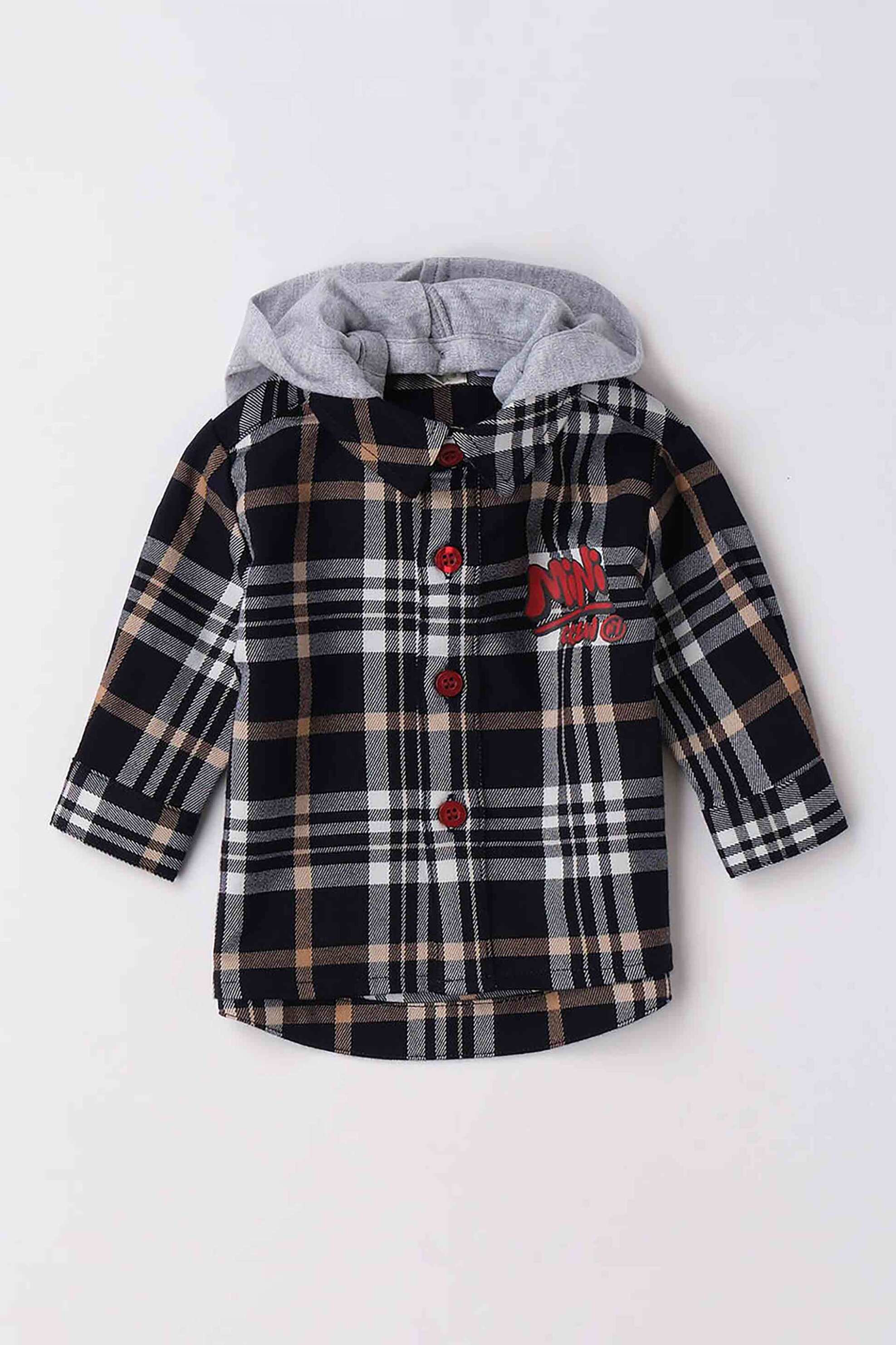 IDO iDO βρεφικό πουκάμισο καρό με κουκούλα - 4.F036/00 Μπλε Σκούρο