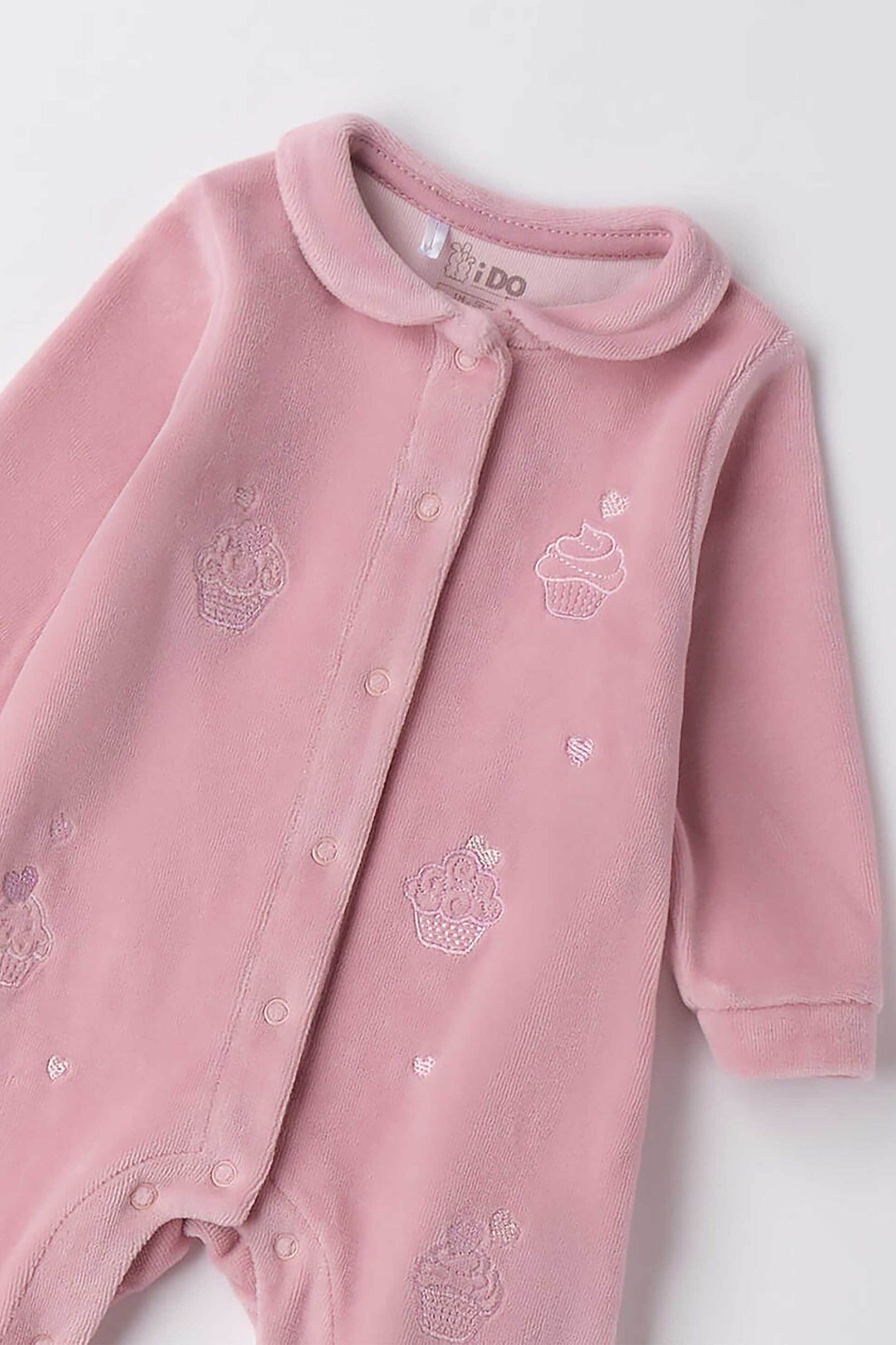 iDO βρεφικό φορμάκι βελουτέ με γιακά και ανάγλυφα σχέδια - 4.F191/00 Ροζ φωτογραφία