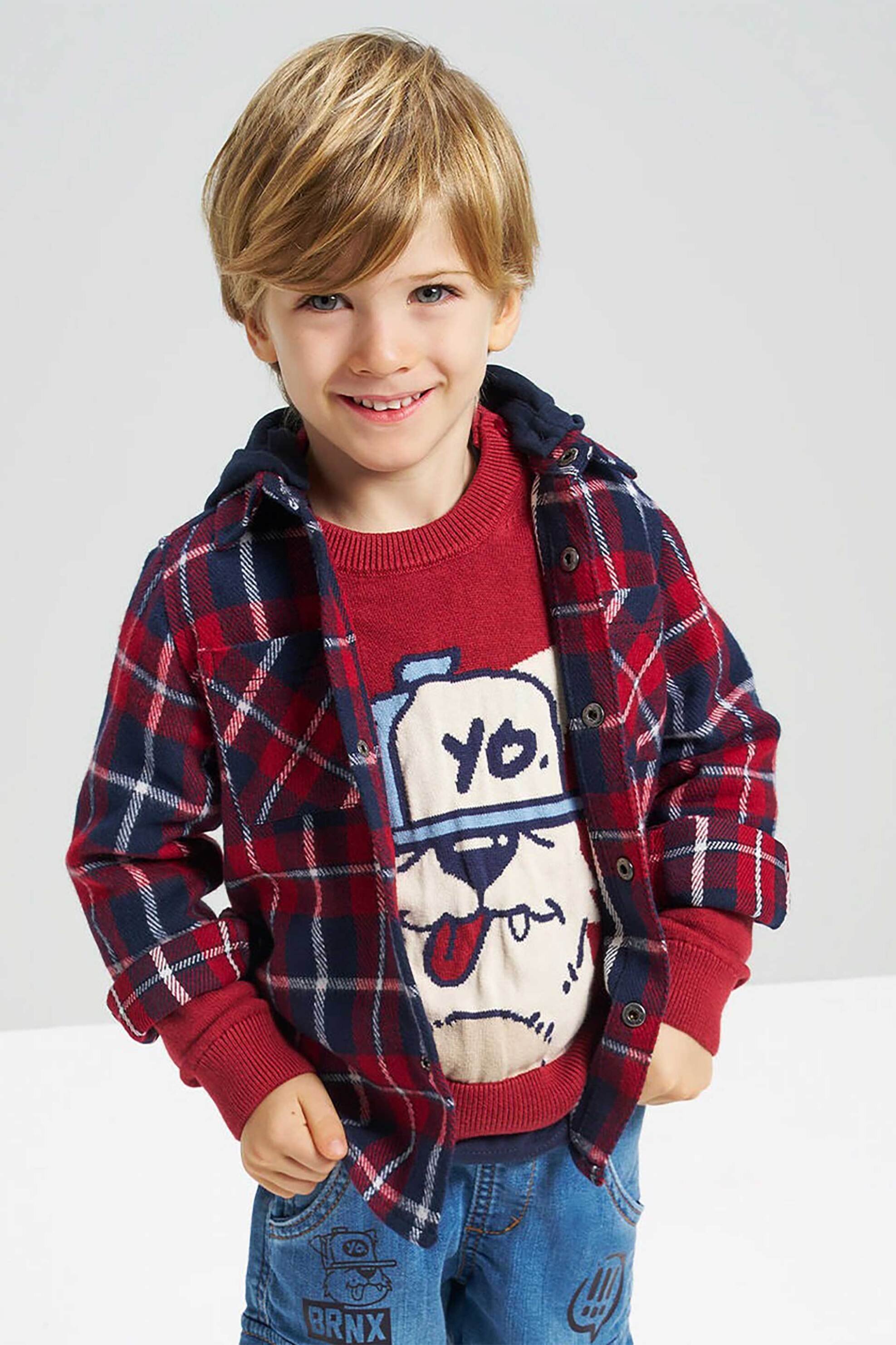 IDO iDO παιδικό πουκάμισο καρό με κουκούλα - 4.F264/00 Μπλε Σκούρο