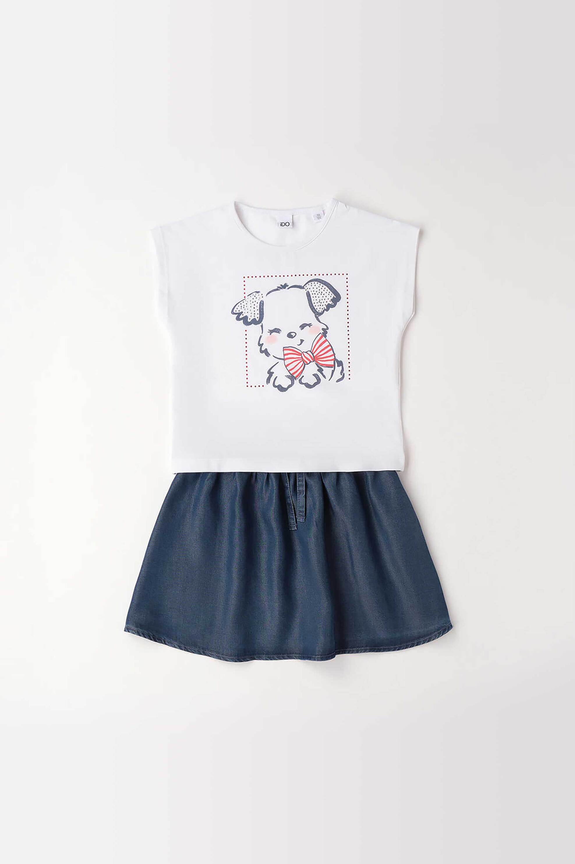 iDO παιδικό σετ μπλούζα και φούστα με σκυλάκι - 4.G307/00 Λευκό φωτογραφία
