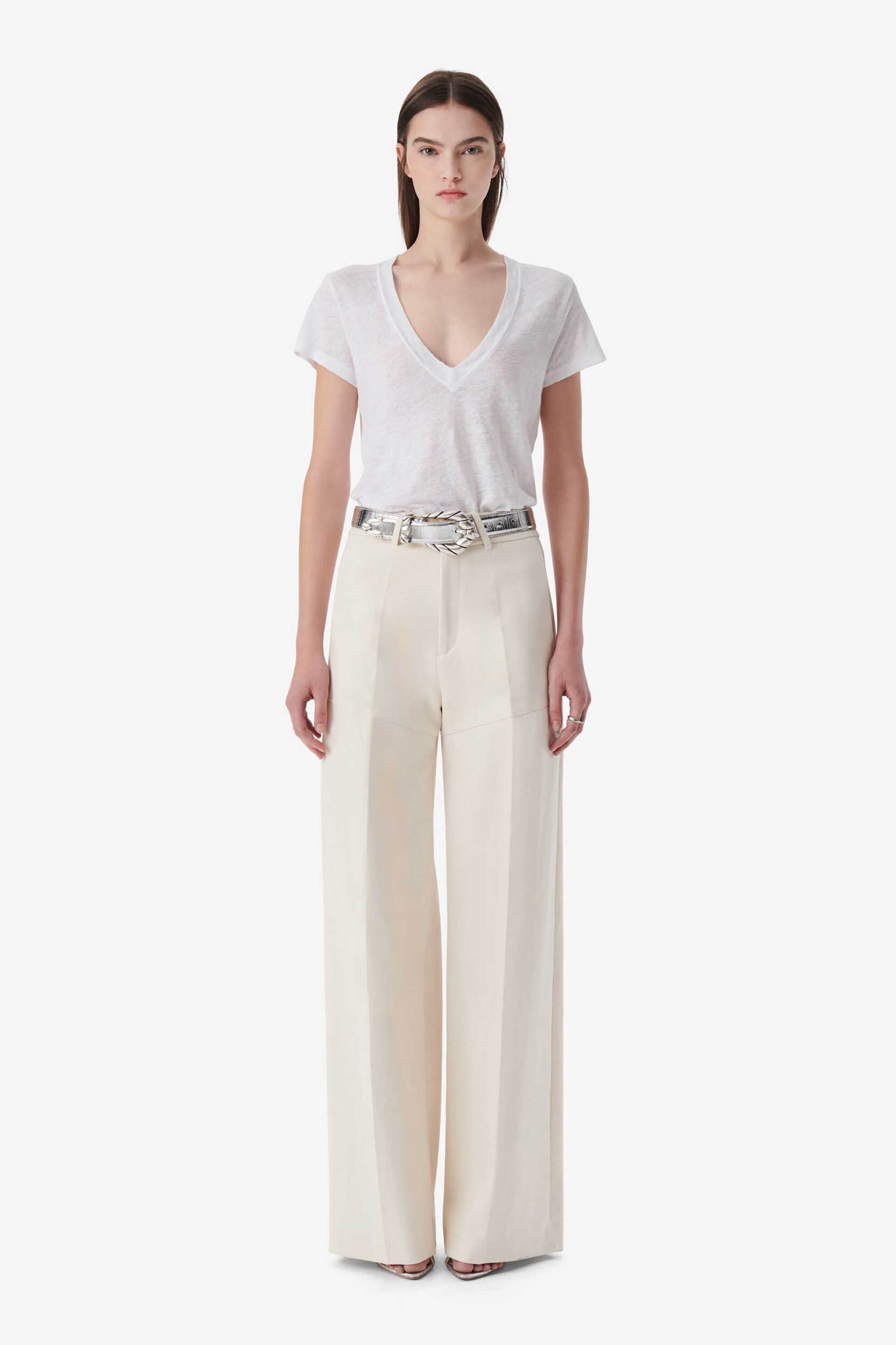 IRO Iro γυναικείο λινό T-shirt μονόχρωμο με V λαιμόκοψη - WF19RODEO Λευκό