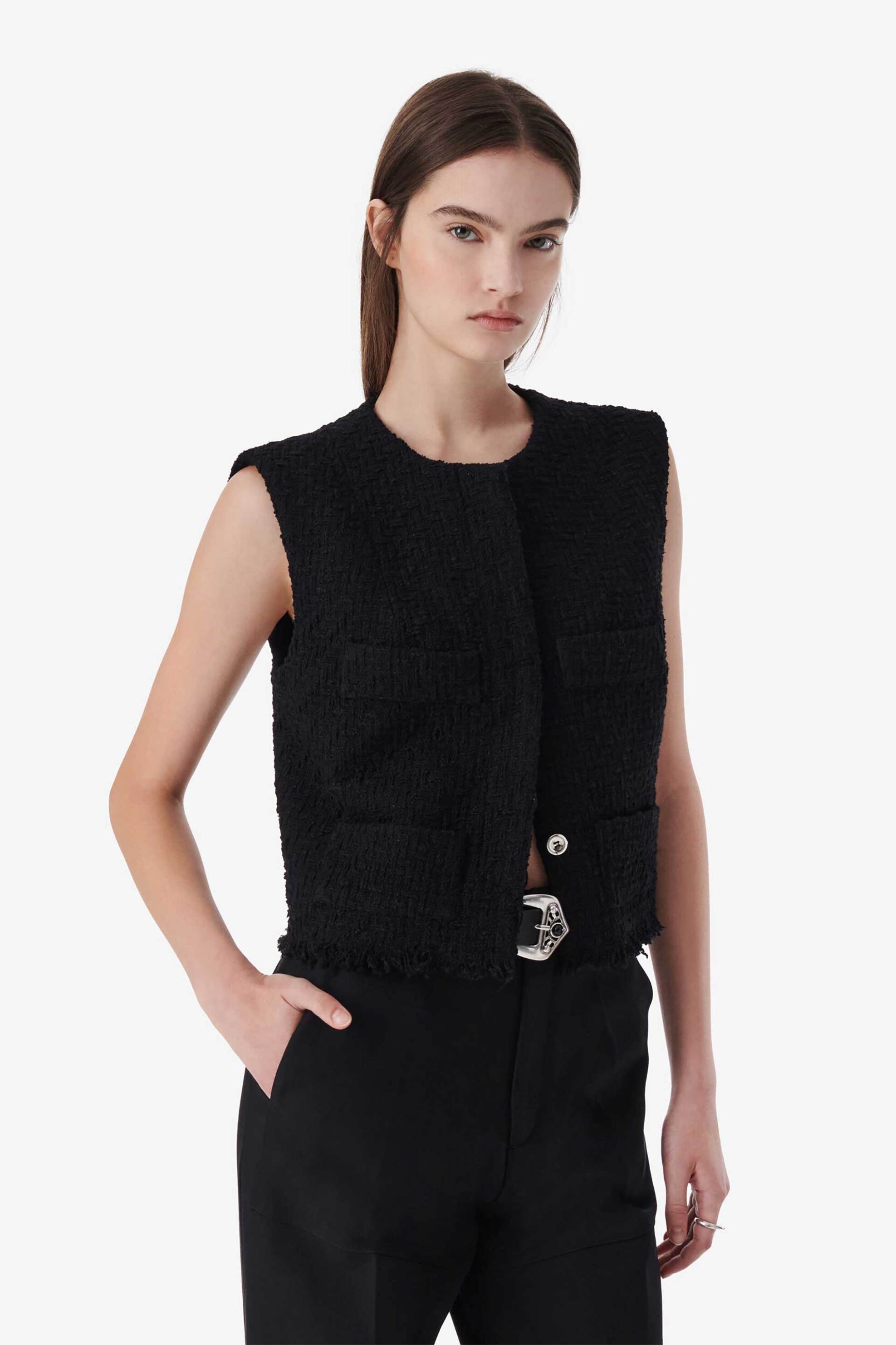 Iro γυναικείο τοπ αμάνικο tweed "Ralphi" - WM16RALPHI Μαύρο