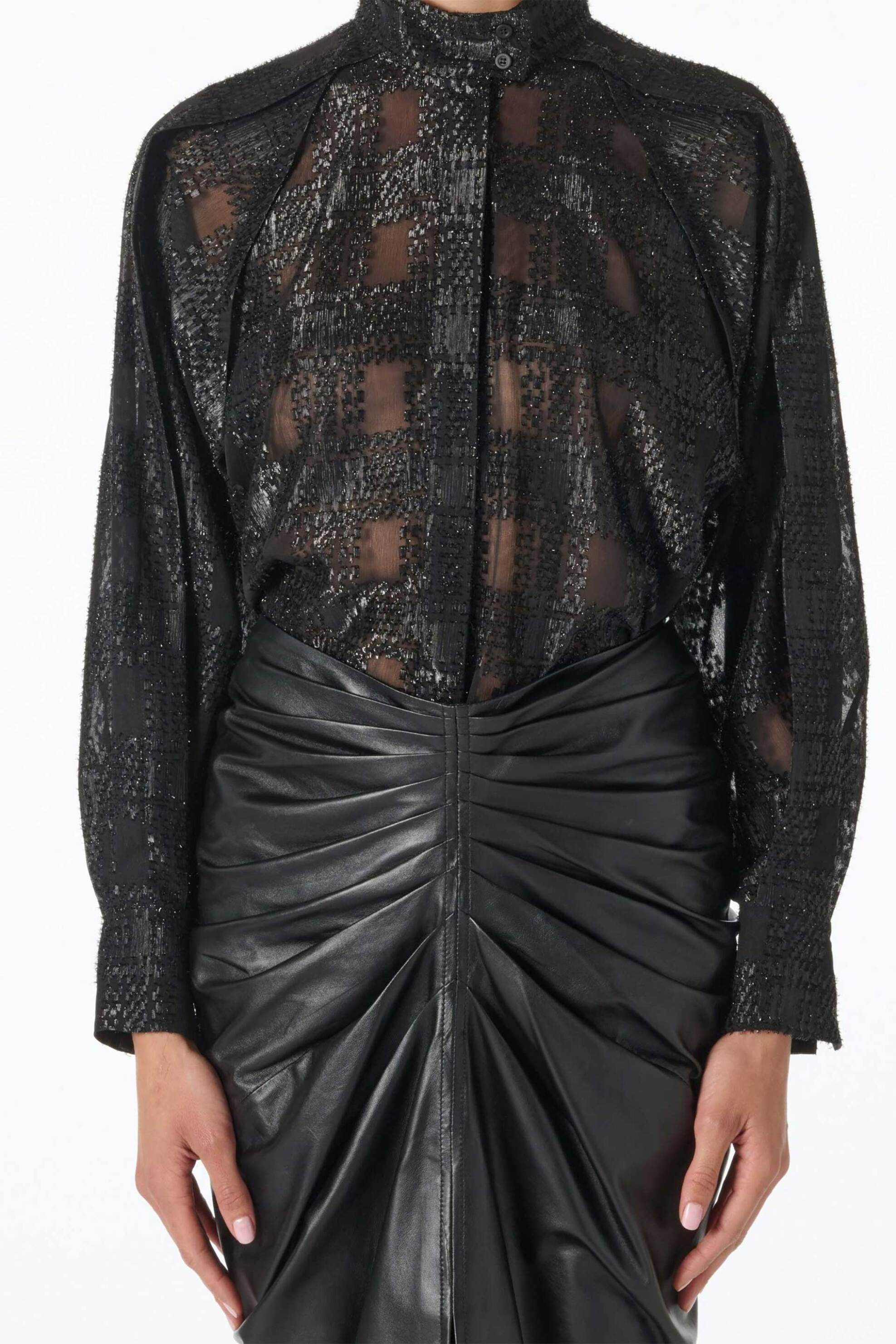 IRO Iro γυναικείο πουκάμισο με ημιδιαφάνεια και lurex λεπτομέρειες "Valmu" - WM18VALMU Μαύρο