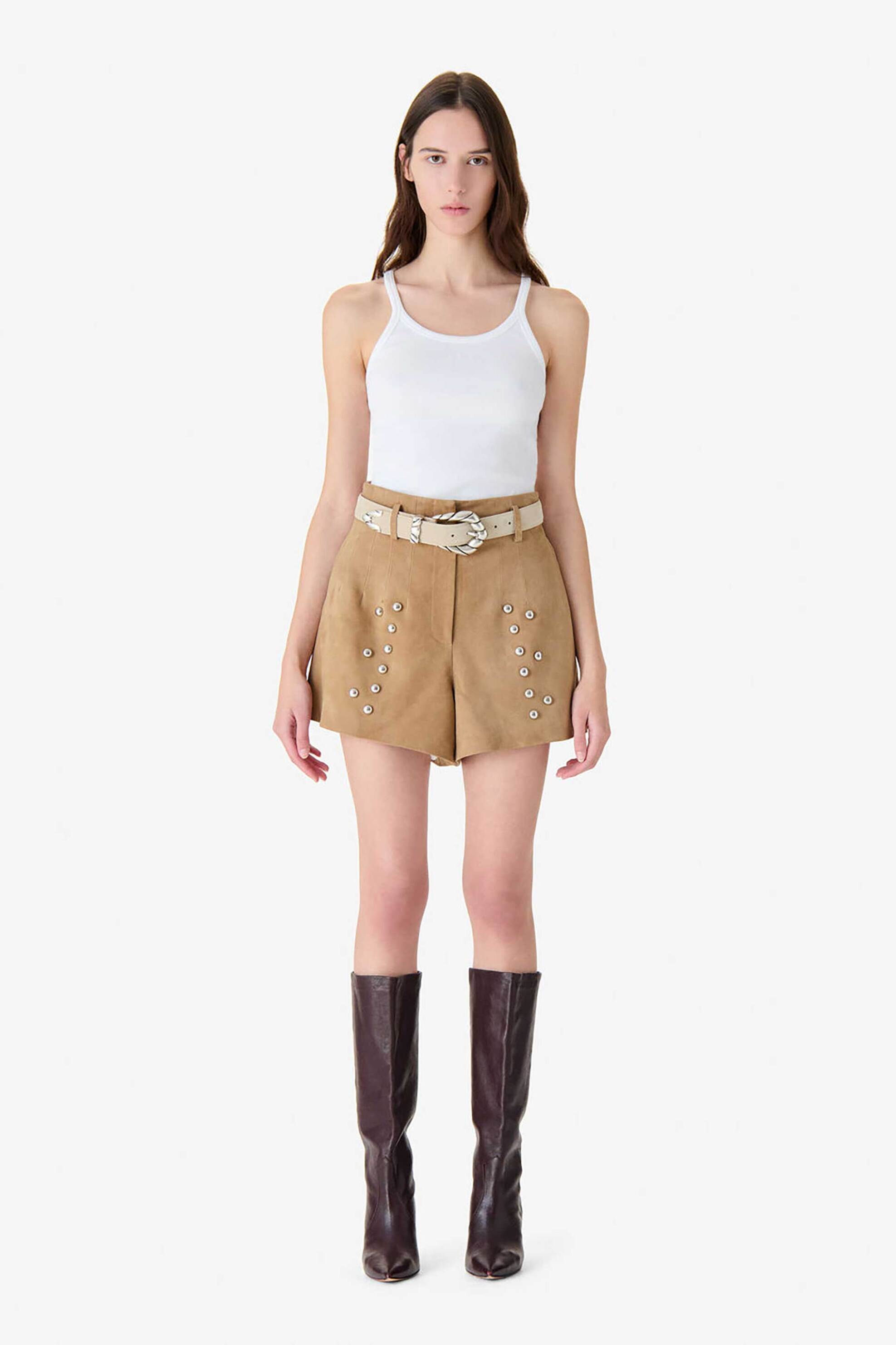 Iro γυναικείο σορτς με διακοσμητικές μεταλλικές λεπτομέρειες Relaxed Fit "Bow" - WM30BOW Καμηλό