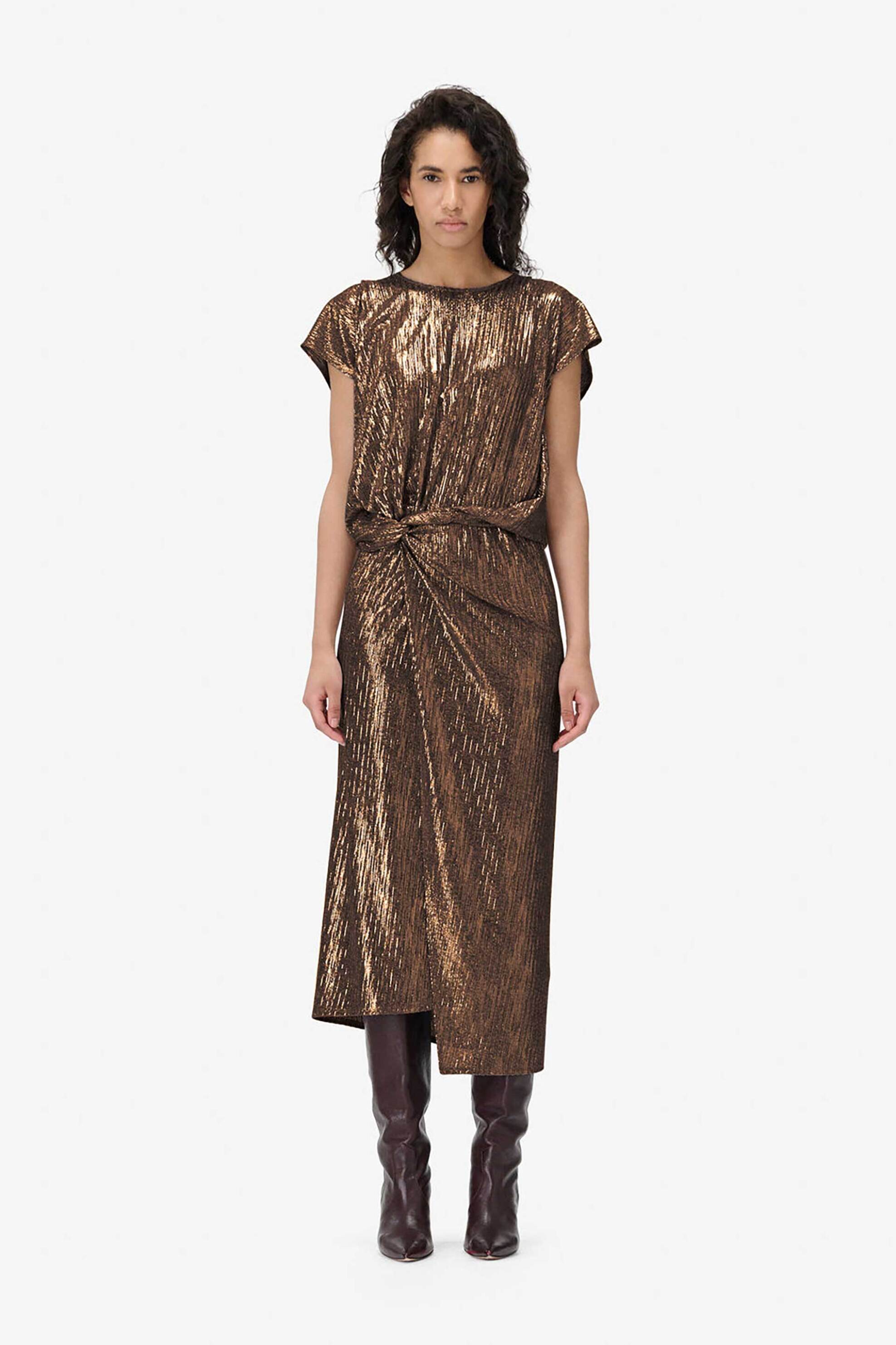 Iro γυναικείο midi φόρεμα με μεταλλιζέ σχέδιο "Tasmine" - WM33TASMINE Χρυσό