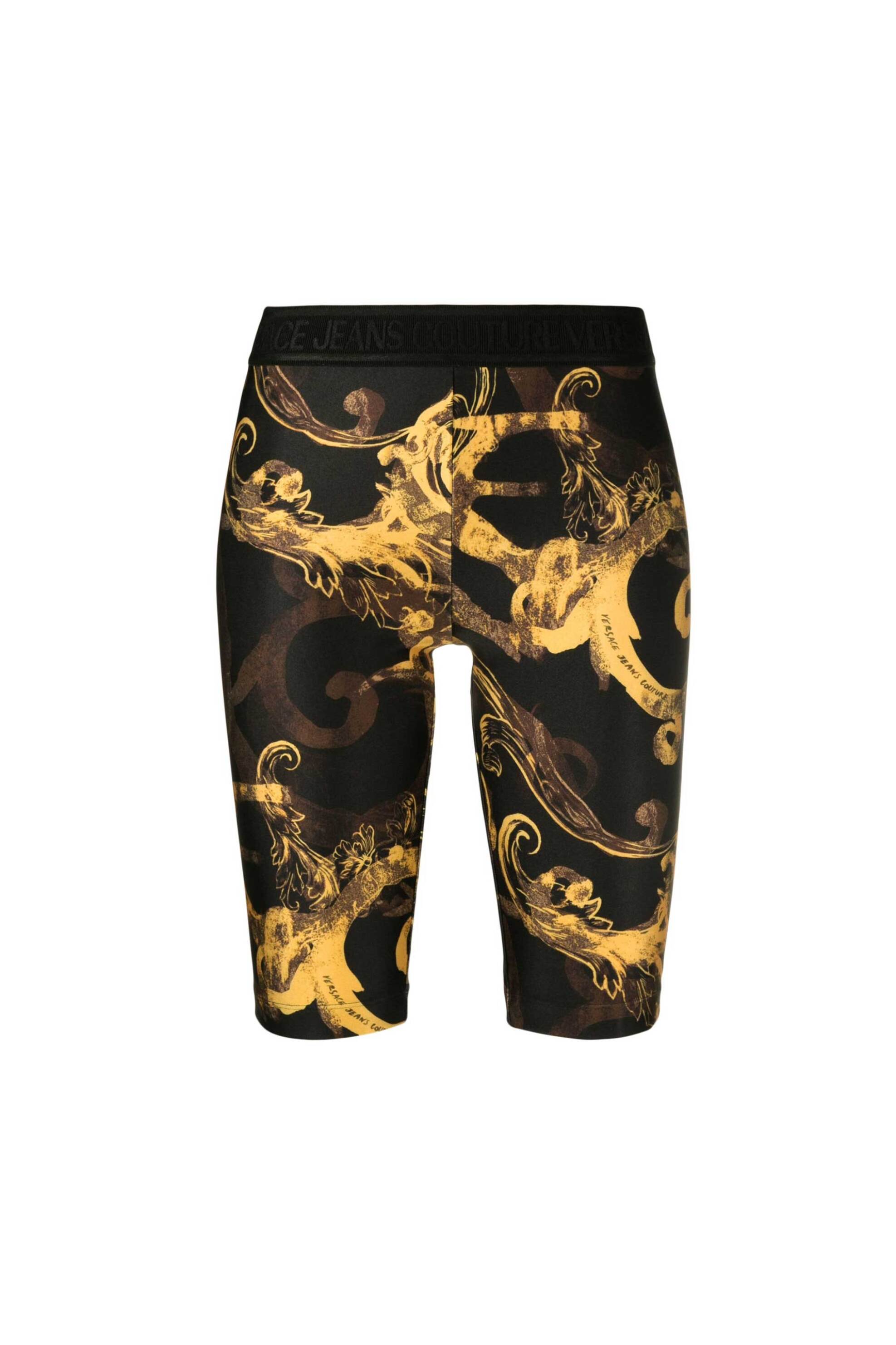 VERSACE JEANS COUTURE Versace Jeans Couture γυναικείο biker κολάν με all-over Baroque signature print και ελαστική μέση - 76HAC106JS292 Μαύρο