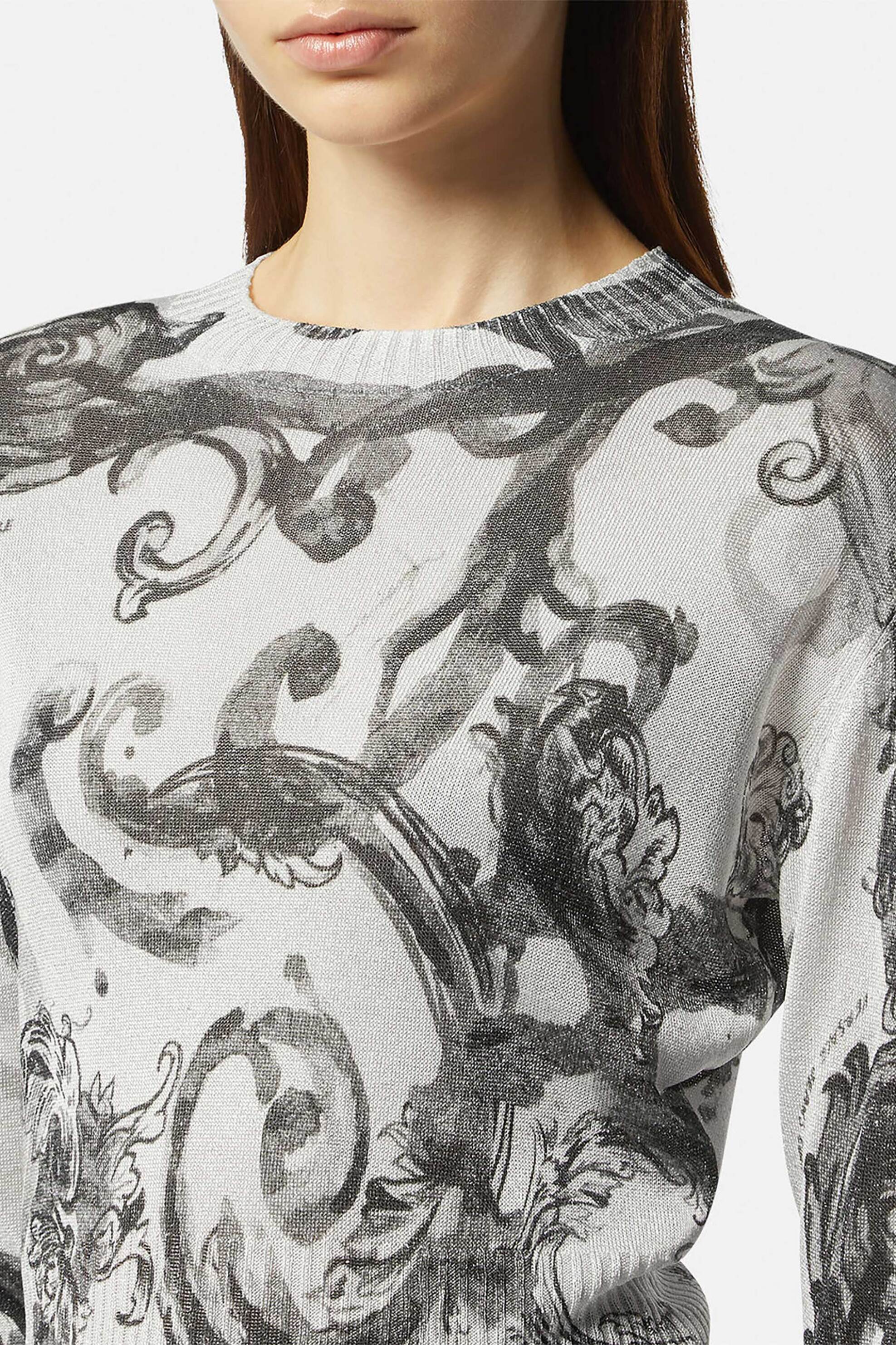 VERSACE JEANS COUTURE Versace Jeans Couture γυναικείο πουλόβερ με all-over watercolor couture motif και ribbed τελειώματα - 76HAFM23CMN45 Λευκό - 3